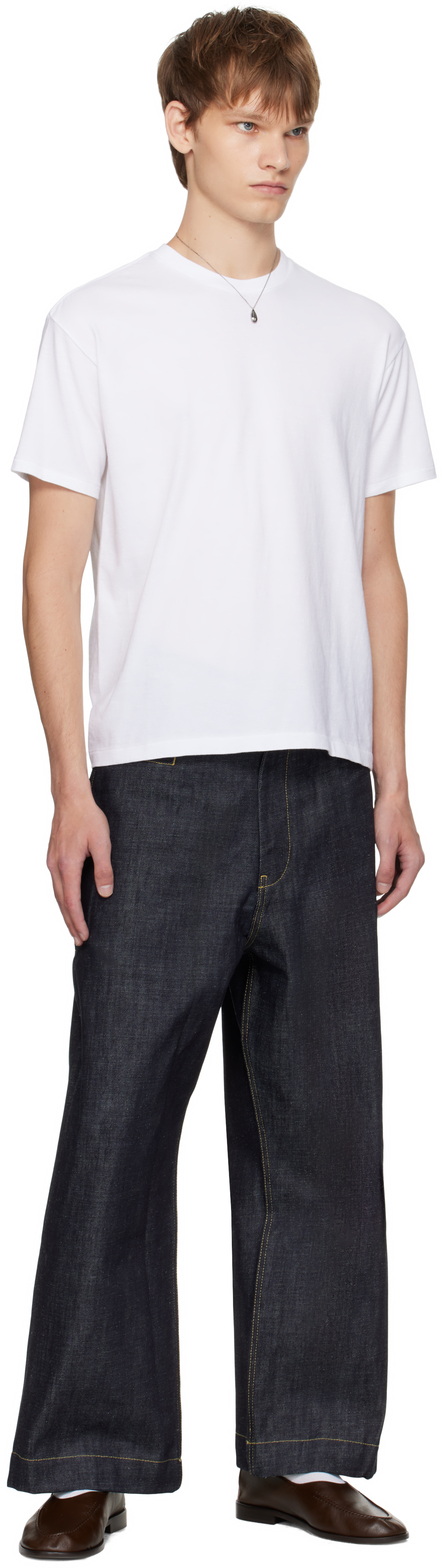 Auralee Crew Neck Cotton T-shirt With Chest Pocket In White