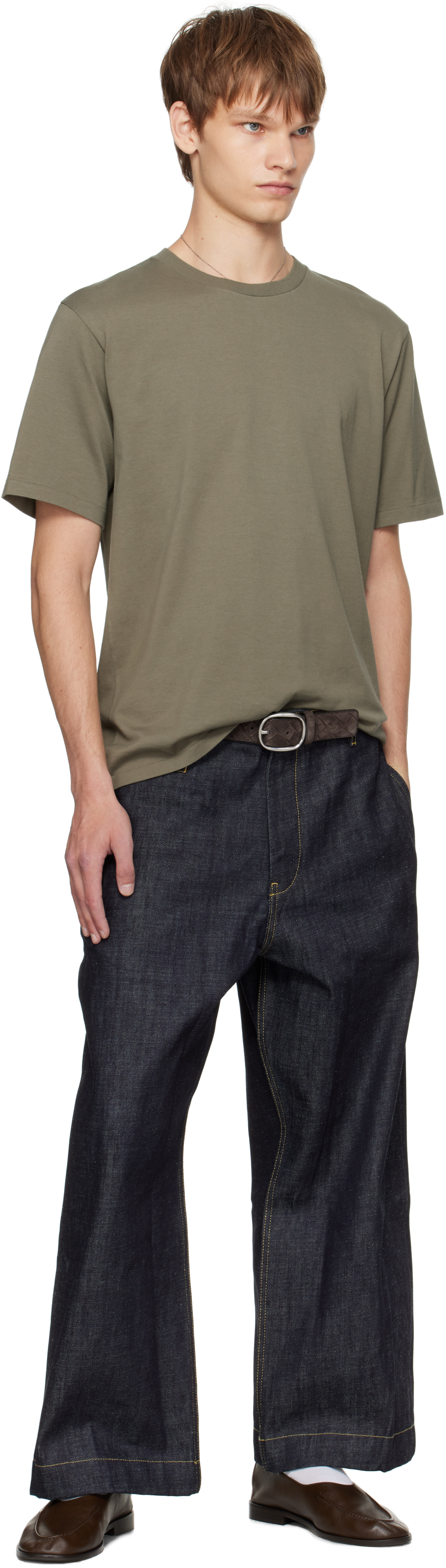 Auralee Khaki Luster Plaiting T-shirt In Green