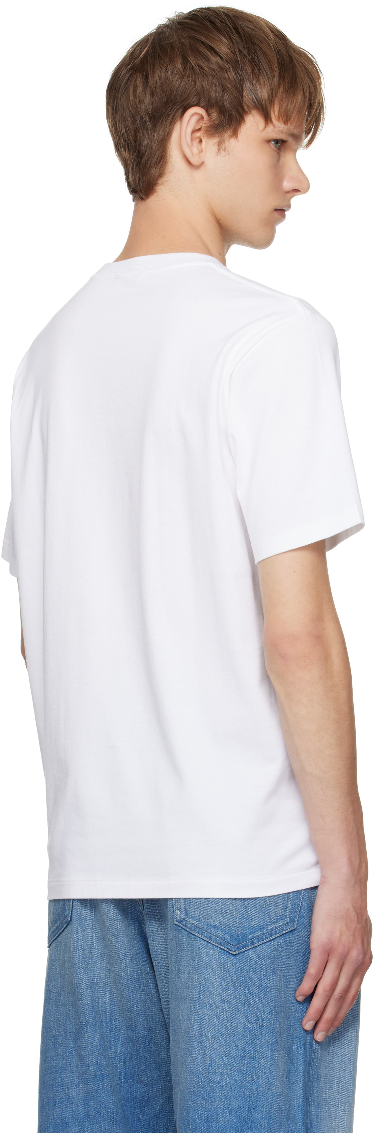 Auralee Crew Neck Cotton T-shirt With Chest Pocket In White