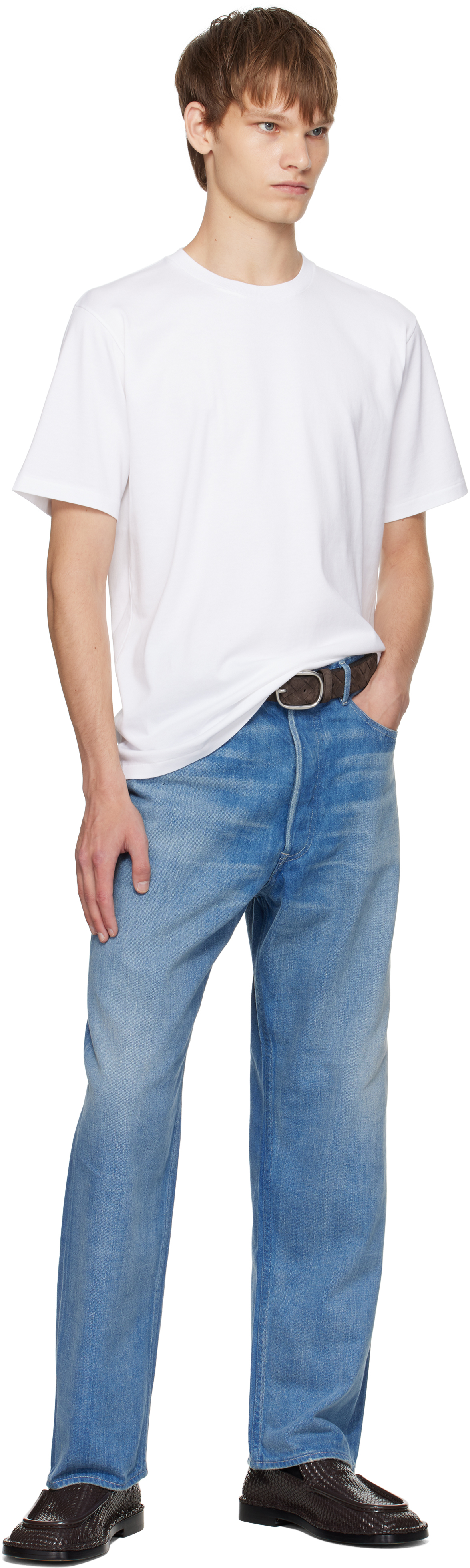 Auralee Crew Neck Cotton T-shirt With Chest Pocket In White