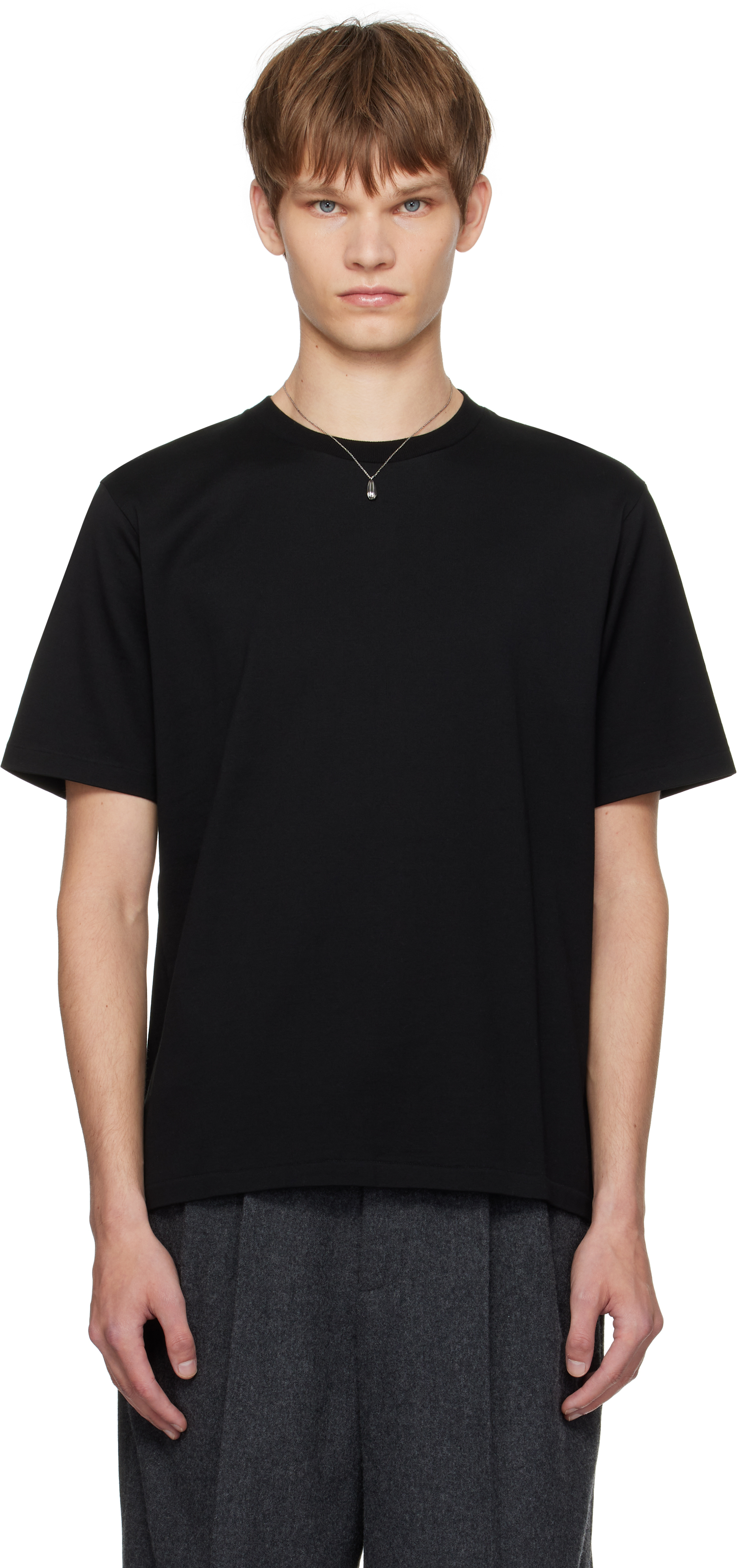 Auralee Crew Neck Cotton T-shirt With Chest Pocket In Black
