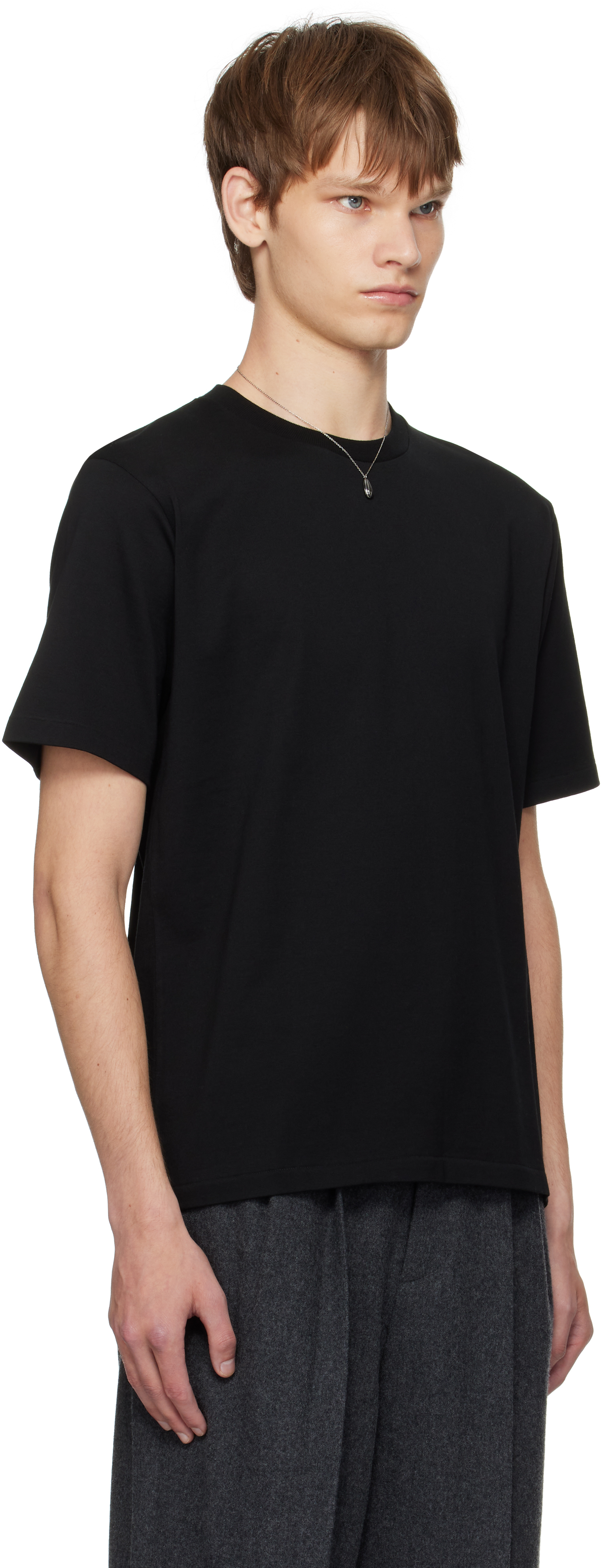 Auralee Crew Neck Cotton T-shirt With Chest Pocket In Black