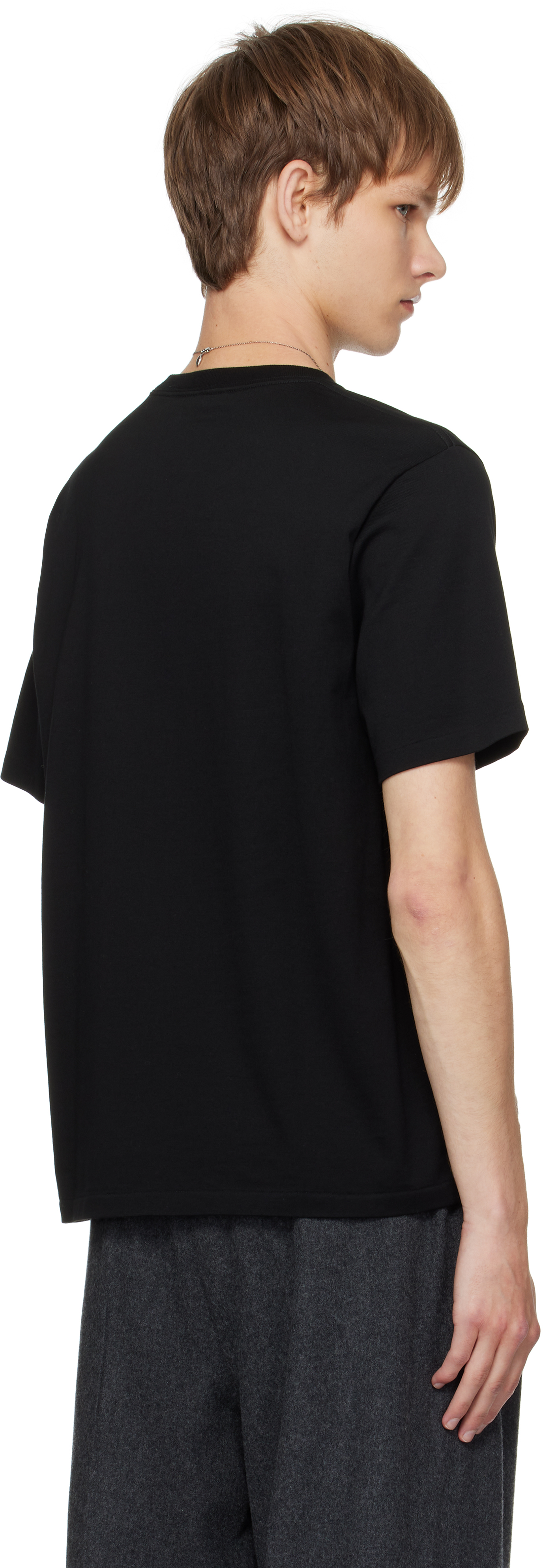 Auralee Crew Neck Cotton T-shirt With Chest Pocket In Black