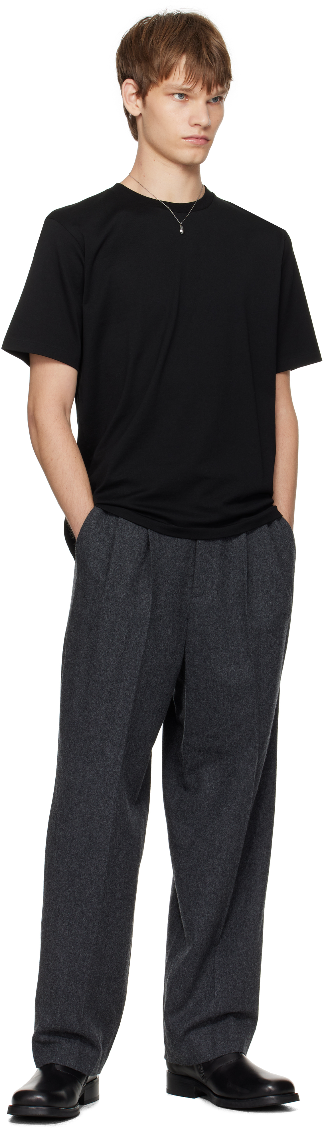 Auralee Crew Neck Cotton T-shirt With Chest Pocket In Black