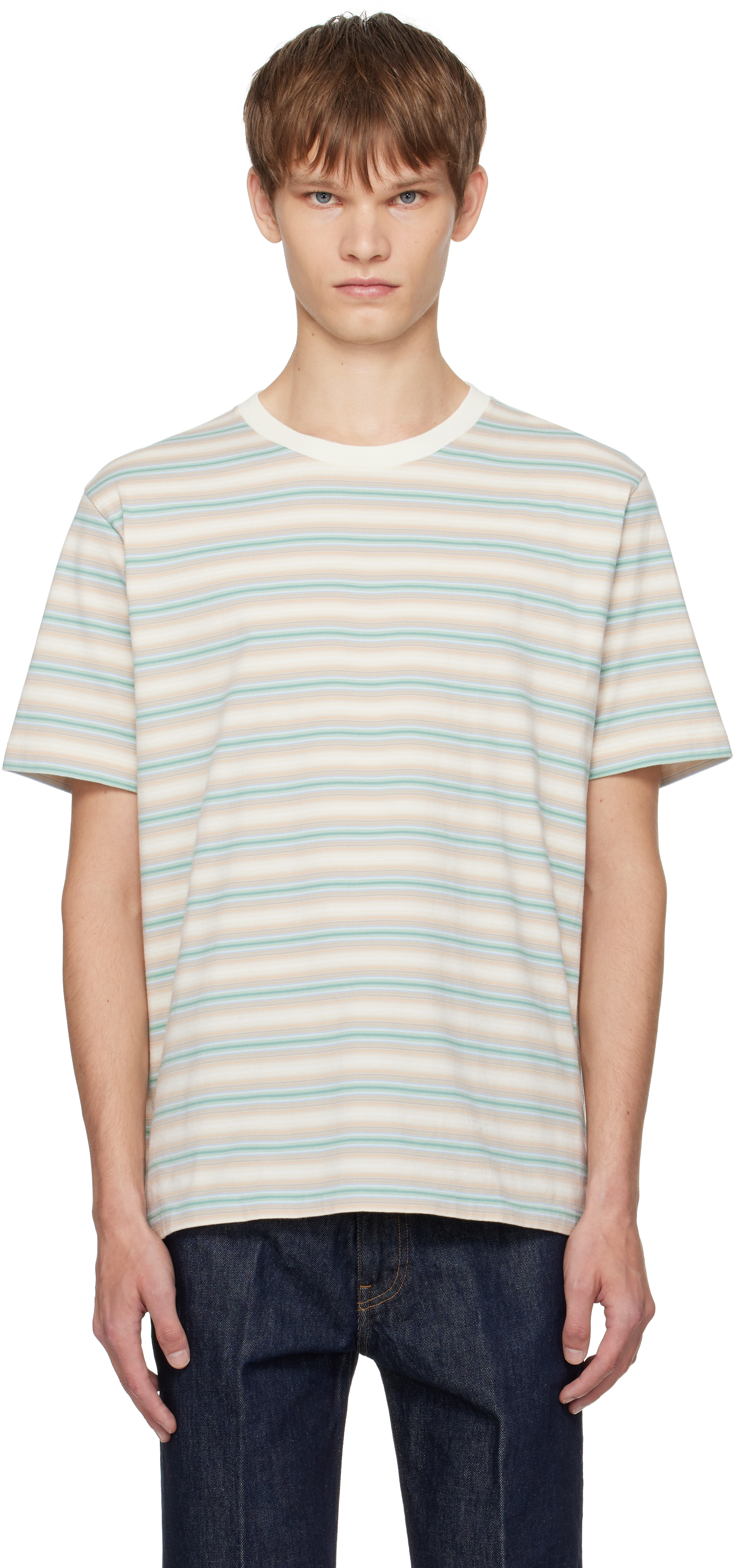 Auralee Striped T-shirt In Blue