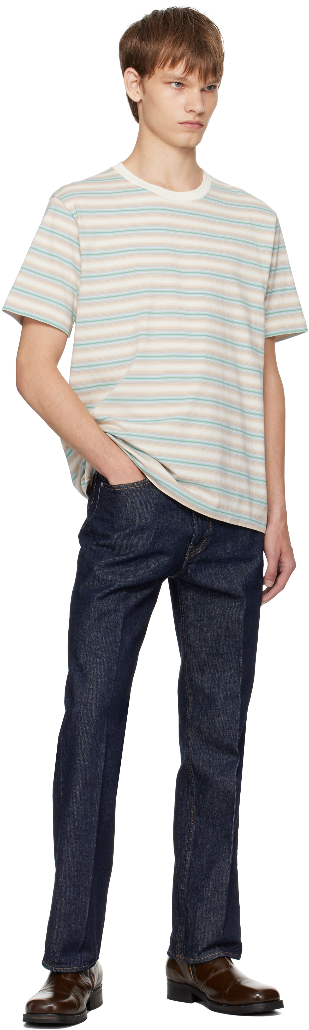 Auralee Striped T-shirt In Blue