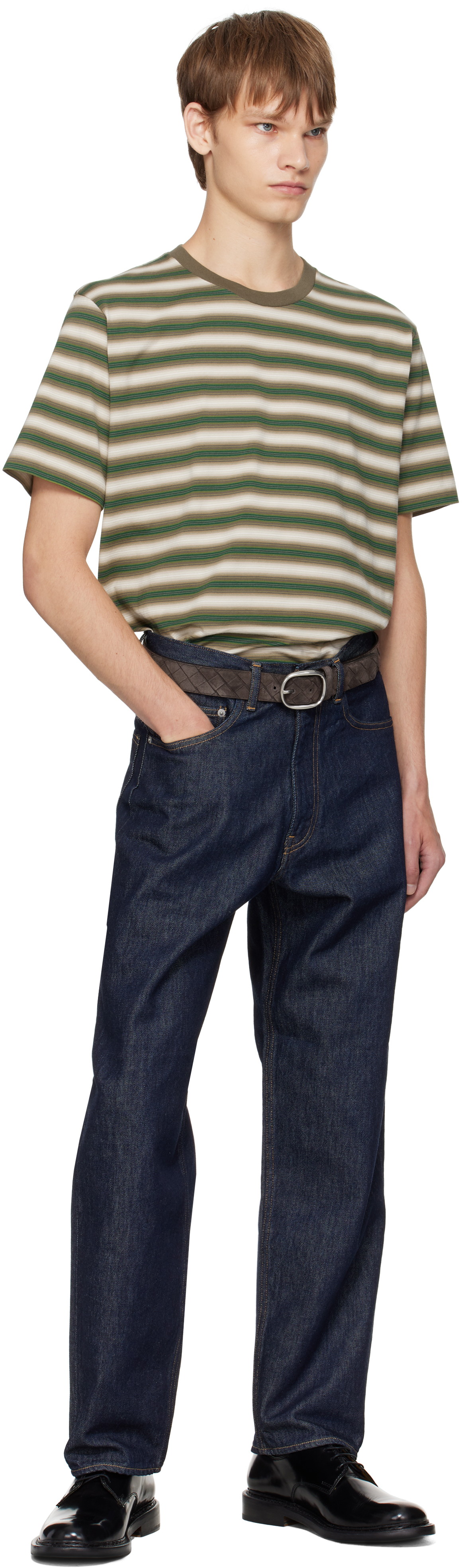 Auralee Striped Pattern Cotton T-shirt With Short Sleeves In Brown
