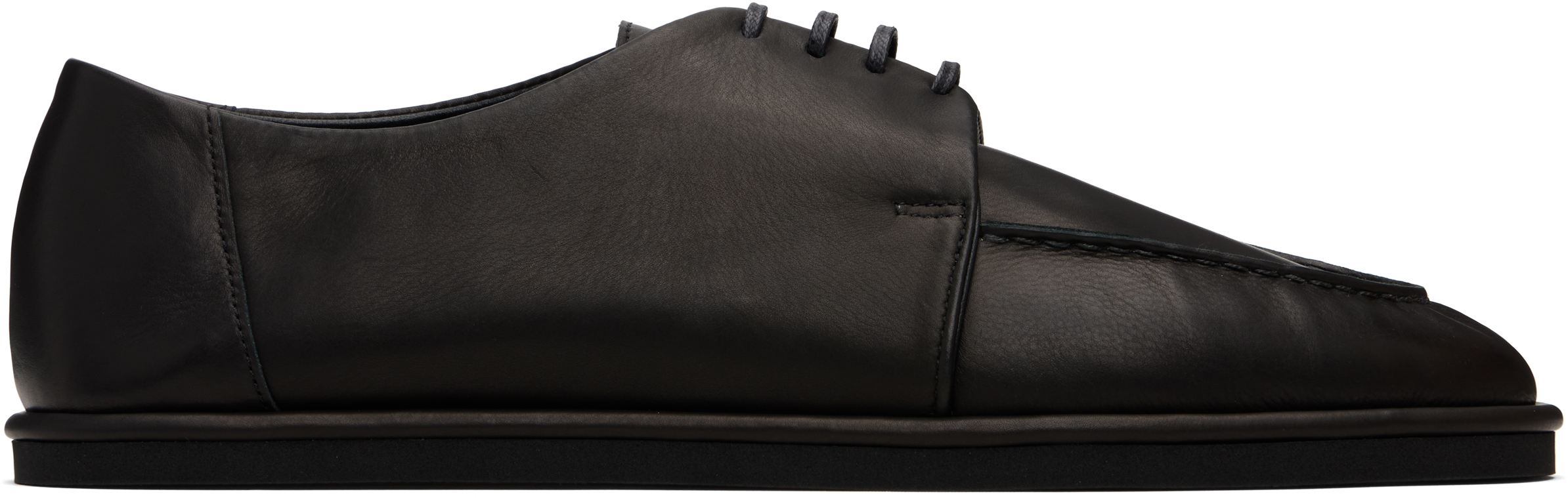 AURALEE: Black Leather Lace-Up Oxfords | SSENSE