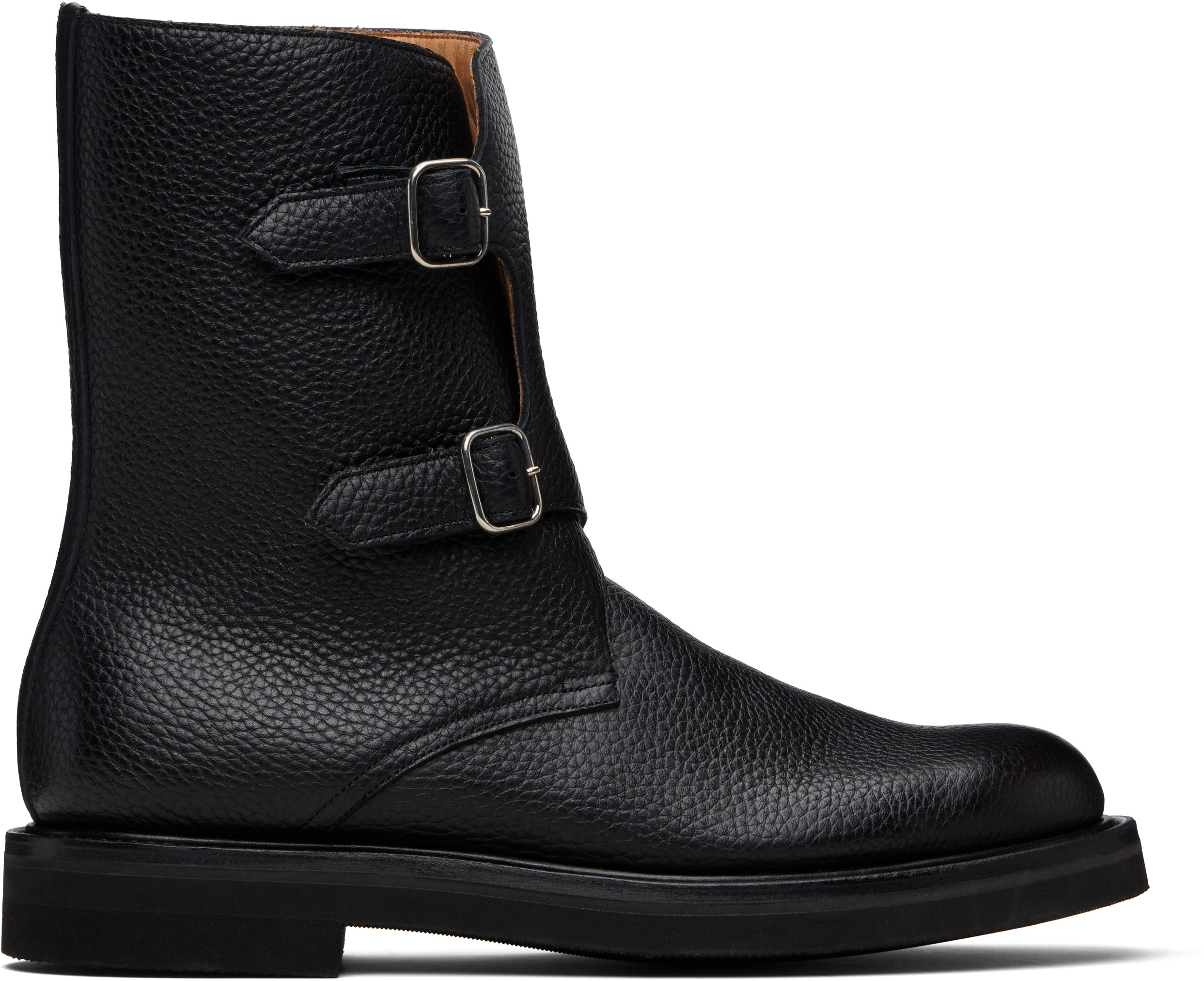 Black Leather Work Boots by AURALEE on Sale