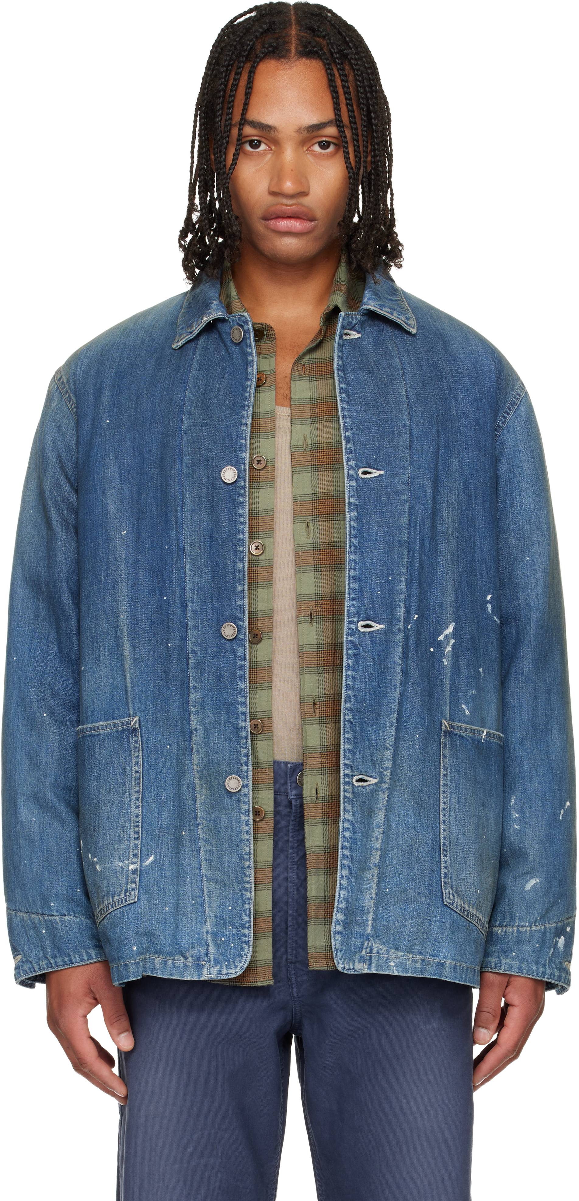 visvim: Blue Coverall DMGD Denim Down Jacket | SSENSE