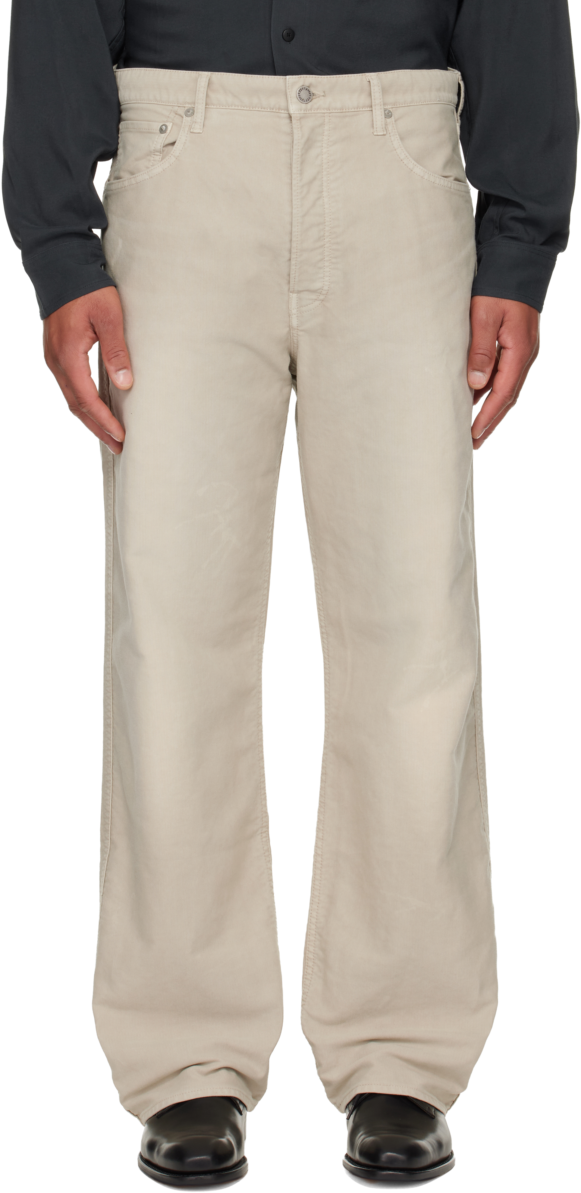 visvim: Beige Fluxus 01 Wide G.Cords Trousers | SSENSE