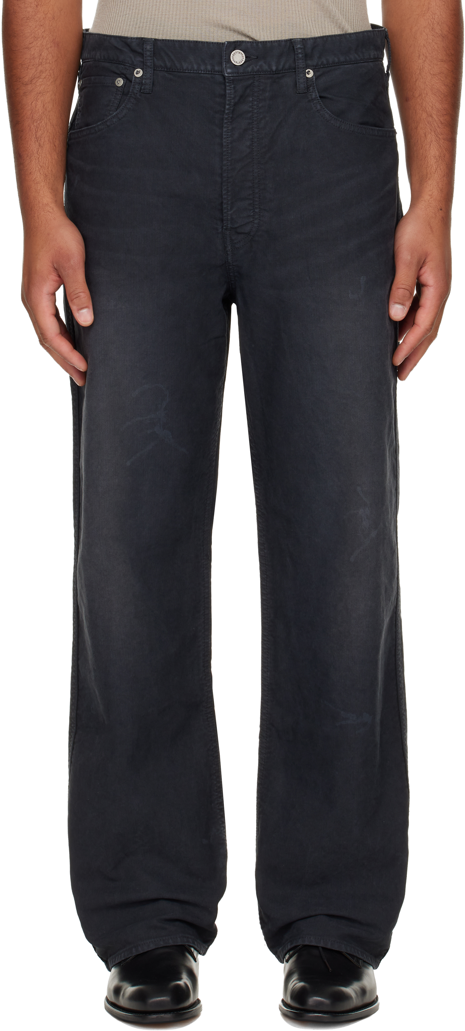 visvim: Black Fluxus 01 Wide G.Cords Trousers | SSENSE