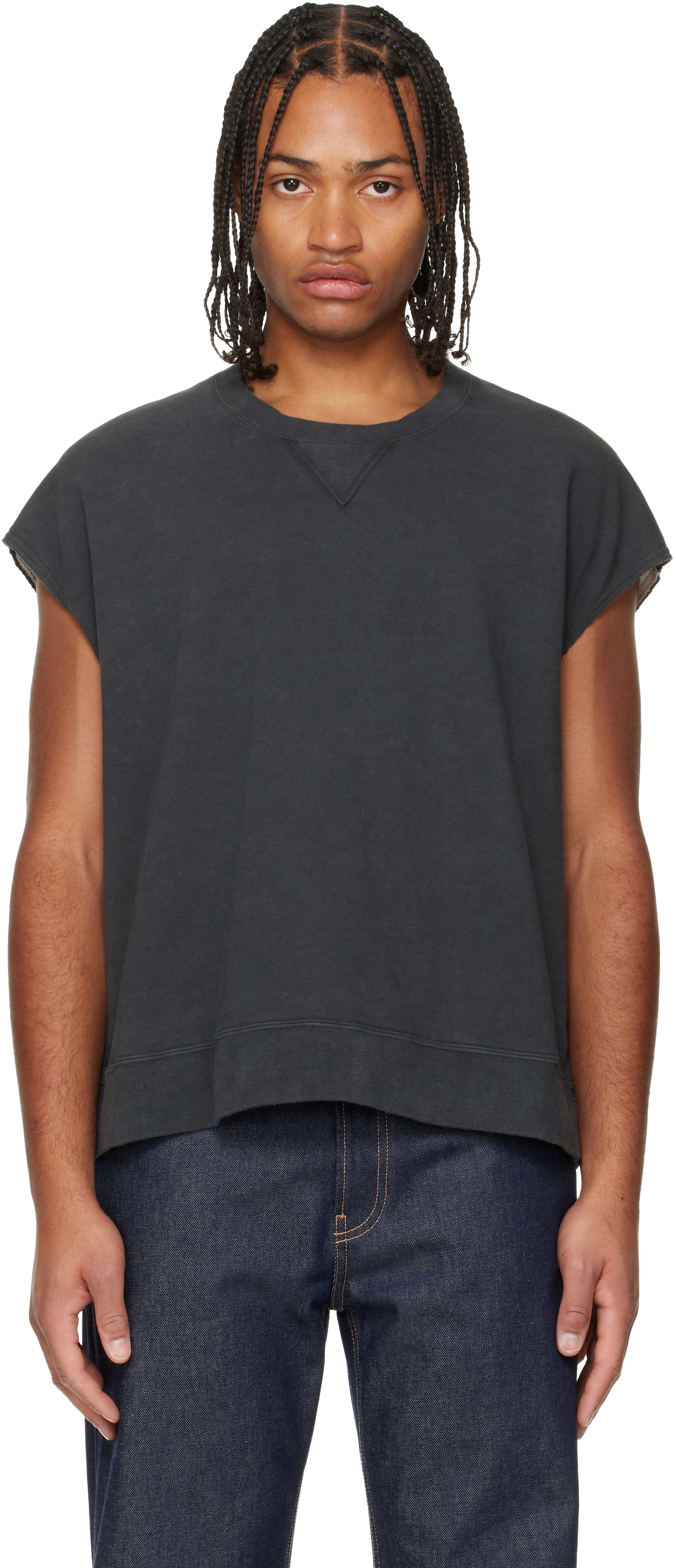 visvim: Black Mondo Dual Sweat S/L DMGD Tank Top | SSENSE