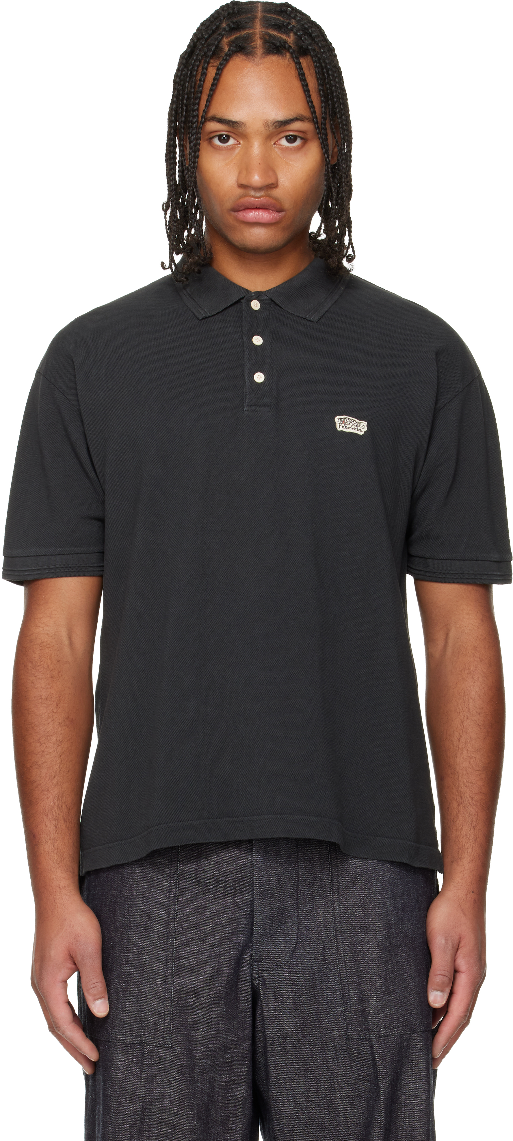 visvim: Black Jumbo Weller S/S DMGD Polo | SSENSE
