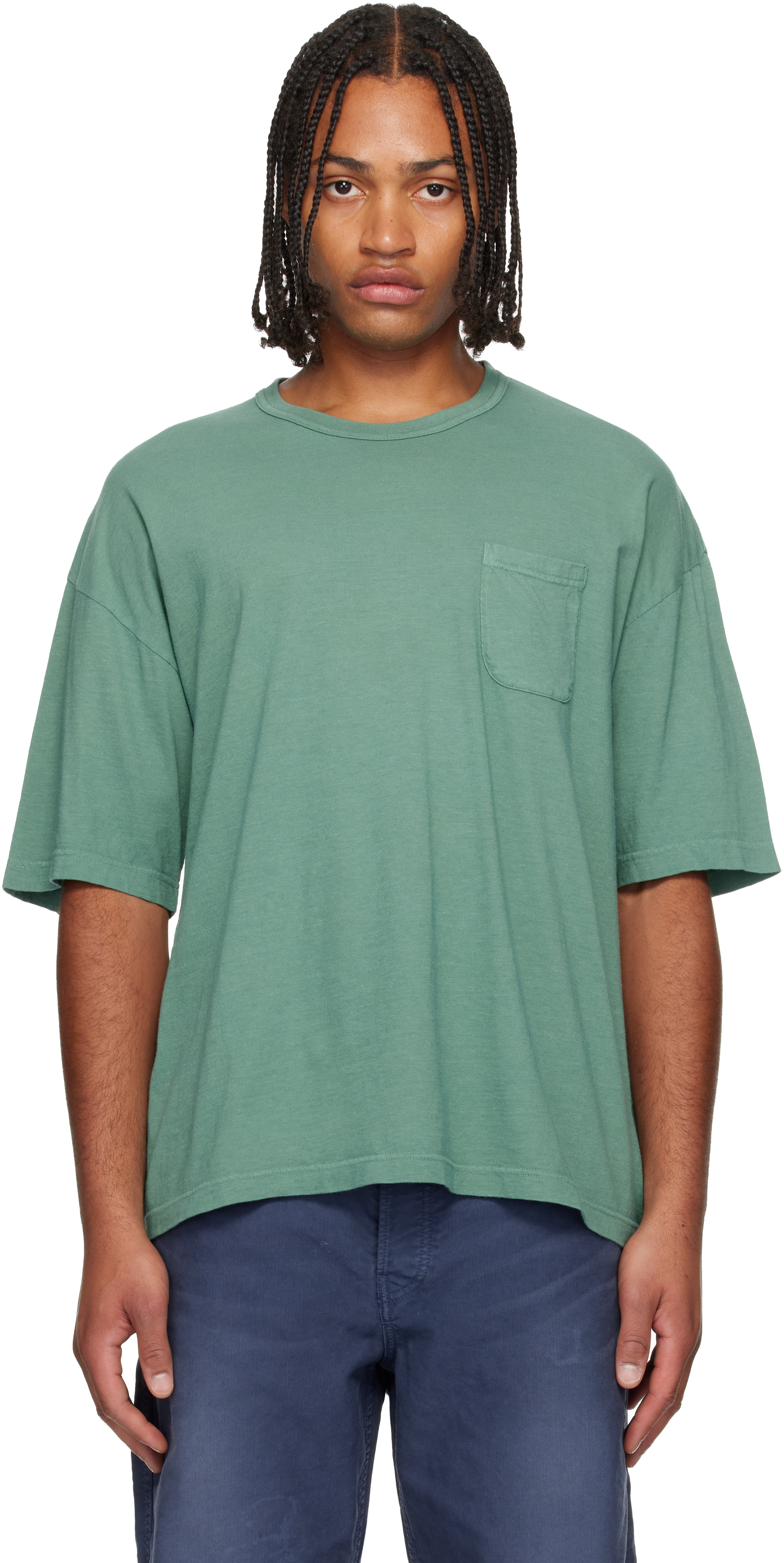 Visvim Jumbo Damaged Oversize Pocket T-shirt In Green