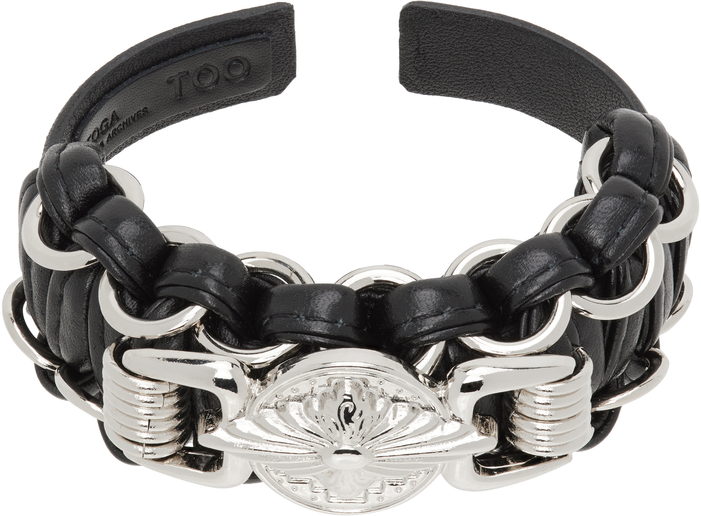 Black Leather Braid Bangle Bracelet