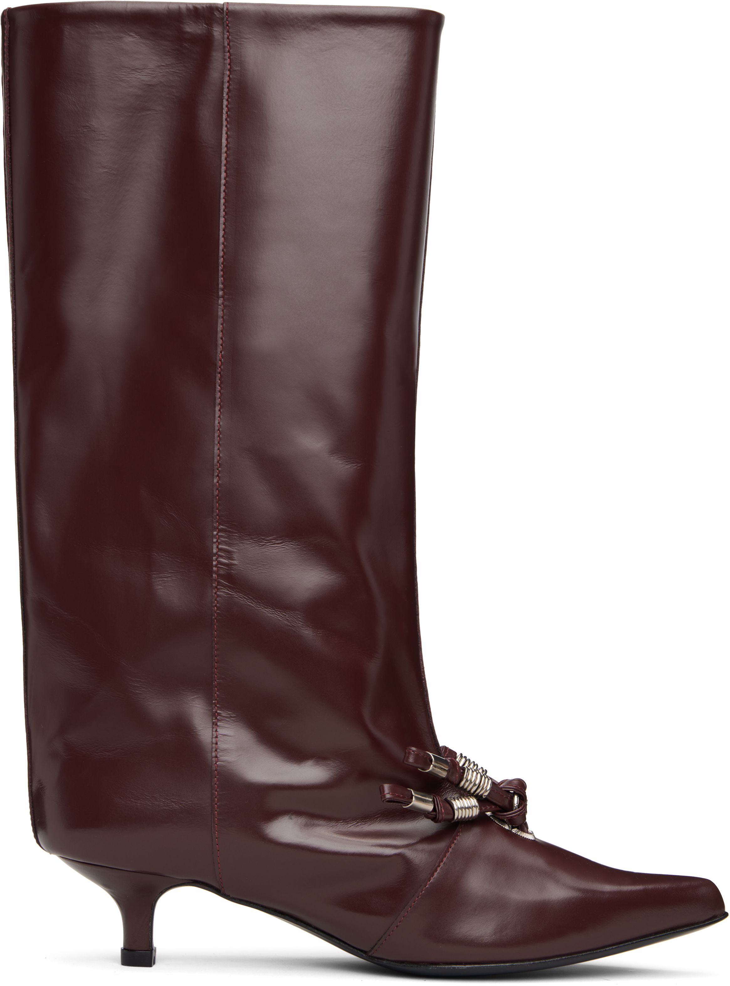 Toga Burgundy Leather Tall Boots In Brown