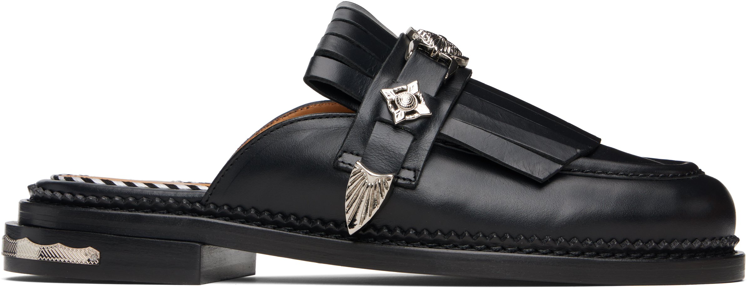 Toga Black Hard Leather Slip-on Loafers In Black