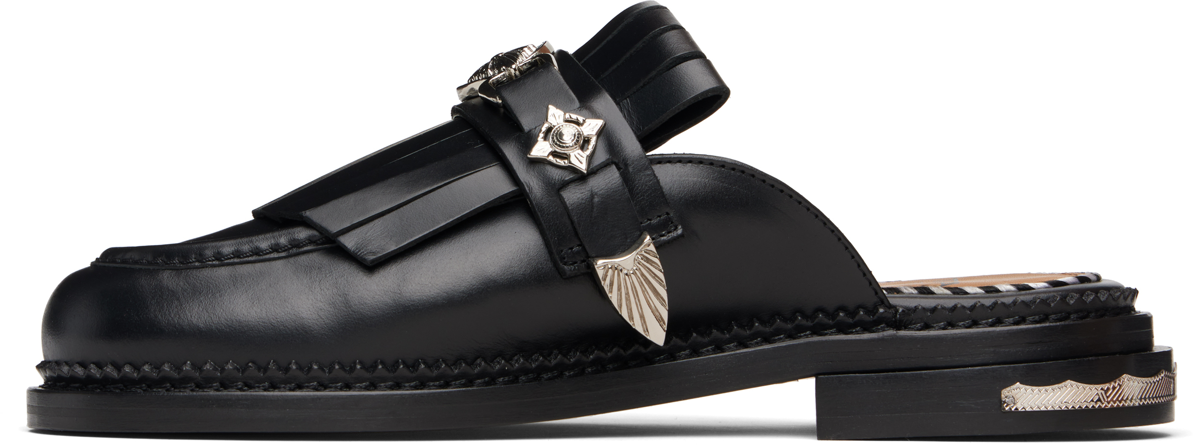 Toga Black Hard Leather Slip-on Loafers In Black