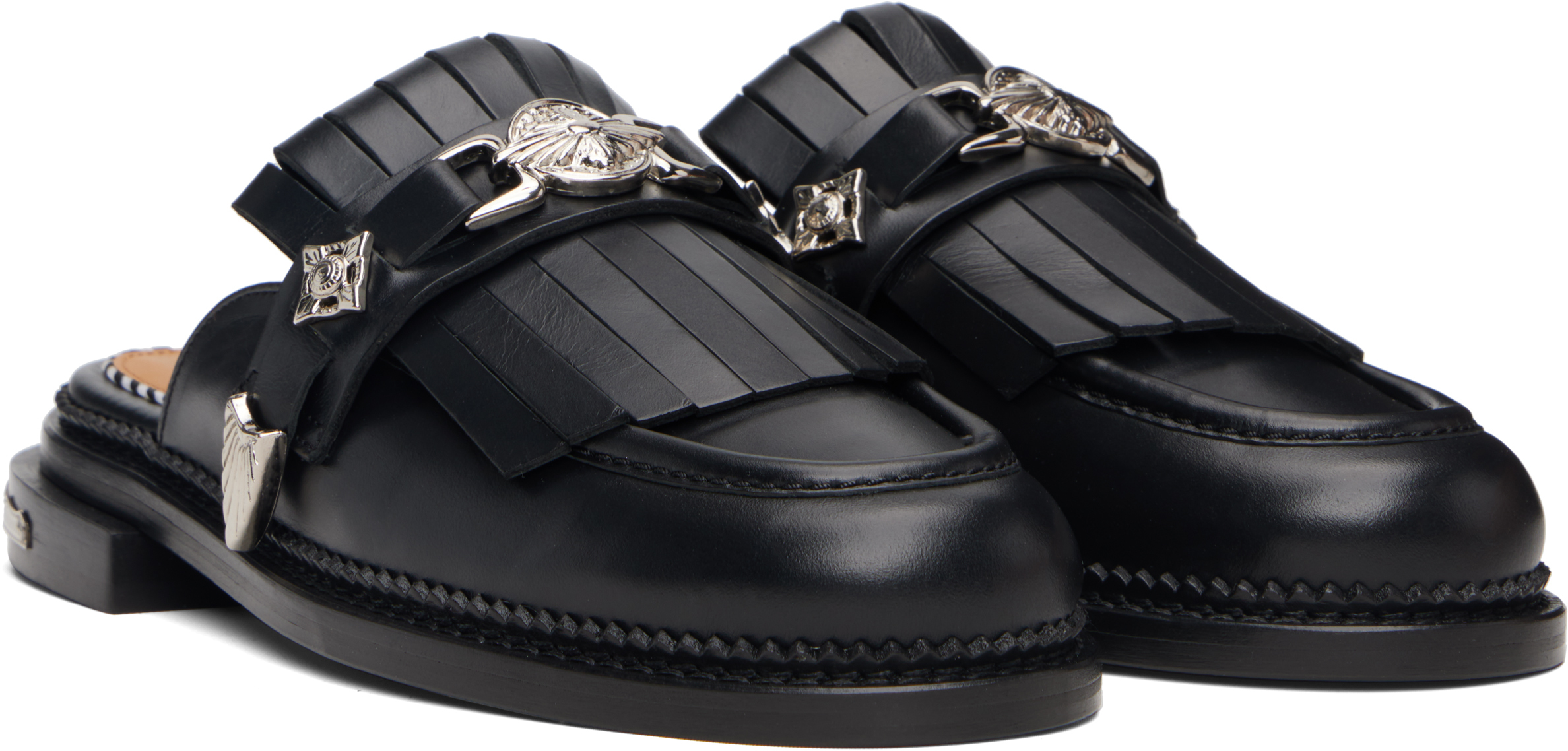 Toga Black Hard Leather Slip-on Loafers In Black