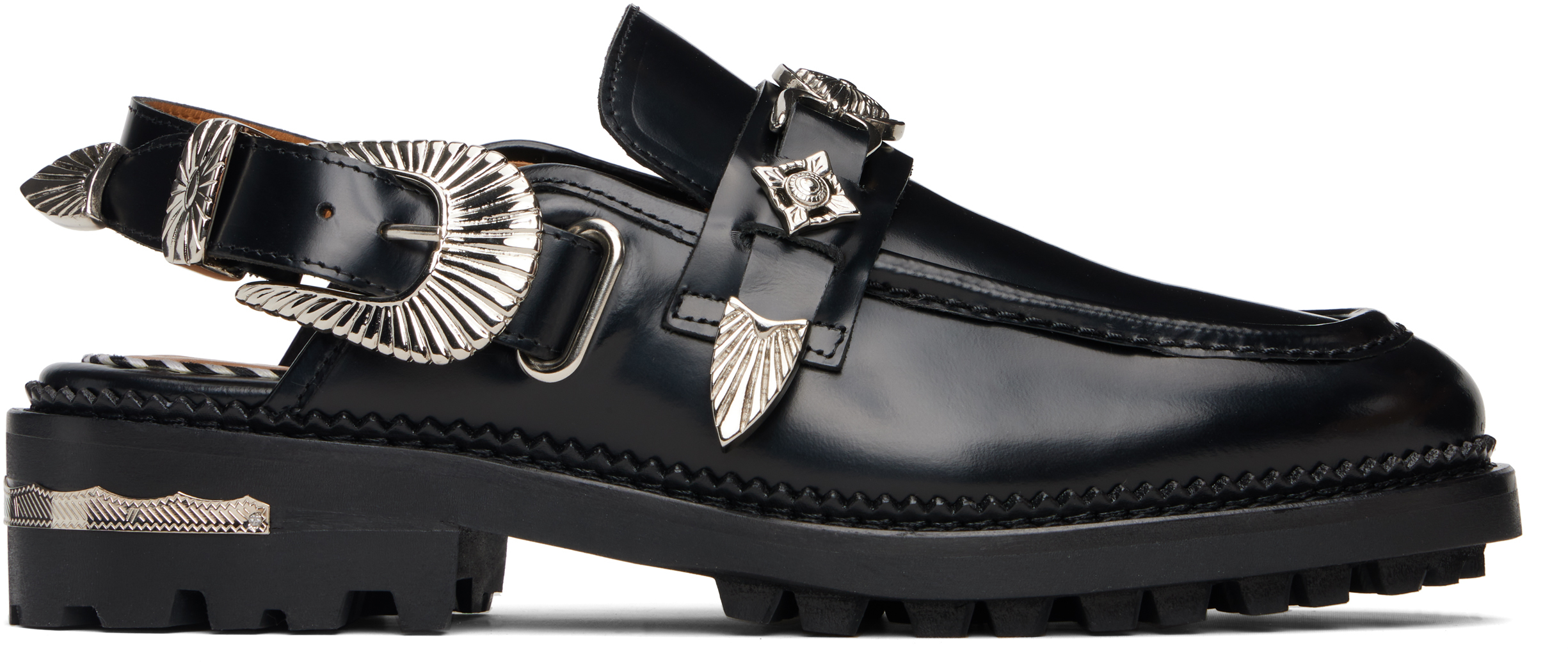 Toga Ssense Exclusive Brown Polished Leather Loafers In Black