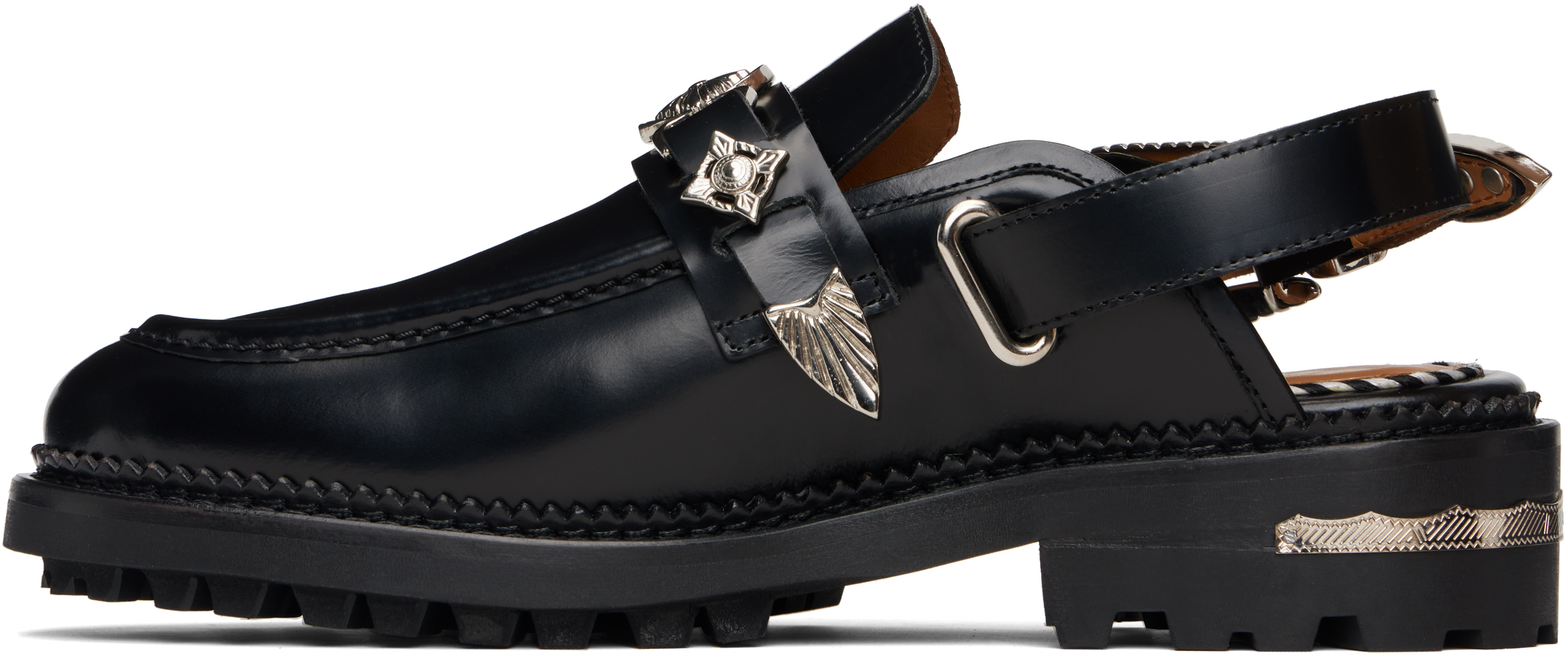 Toga Ssense Exclusive Brown Polished Leather Loafers In Black