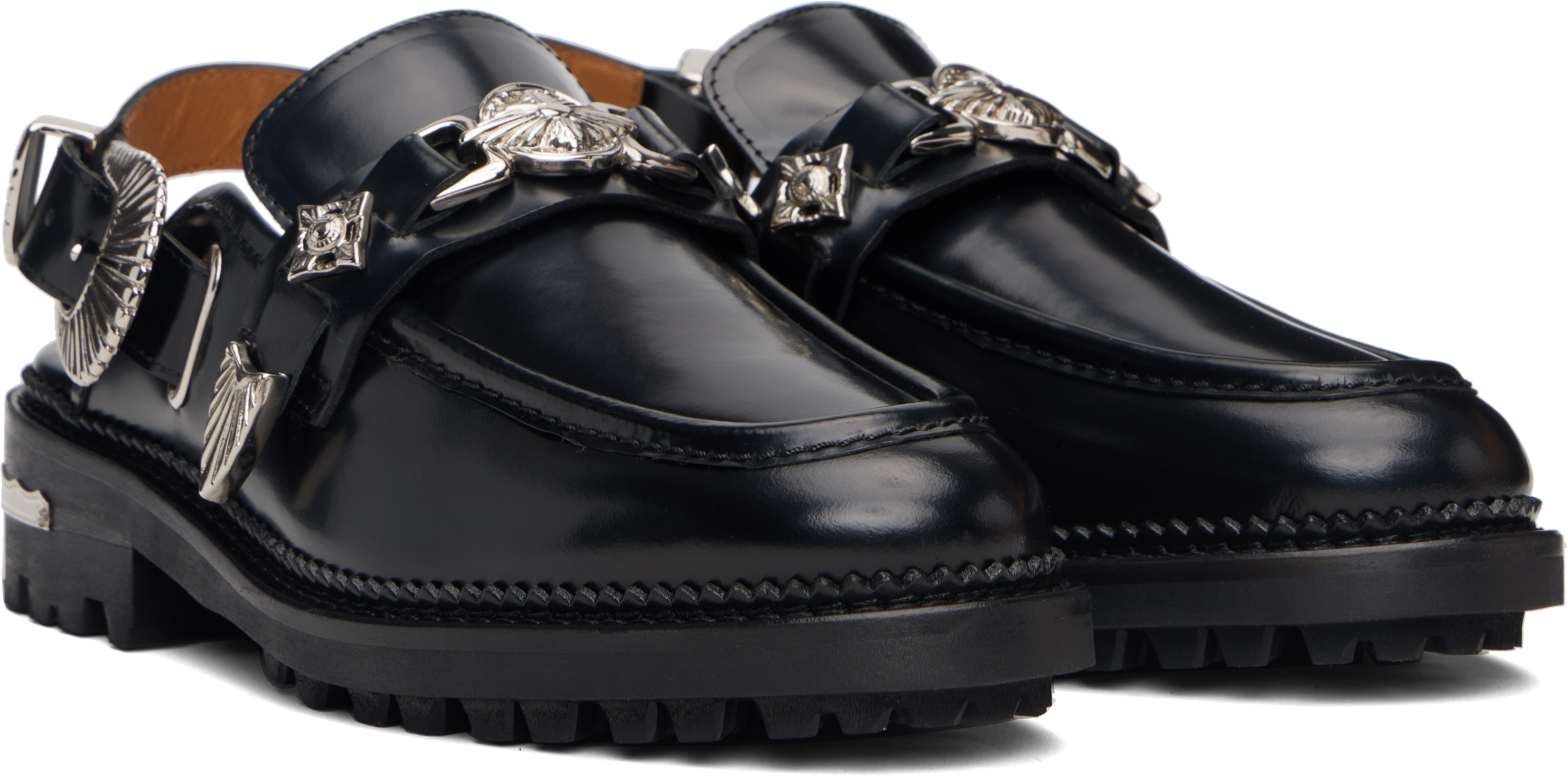 Toga Ssense Exclusive Brown Polished Leather Loafers In Black
