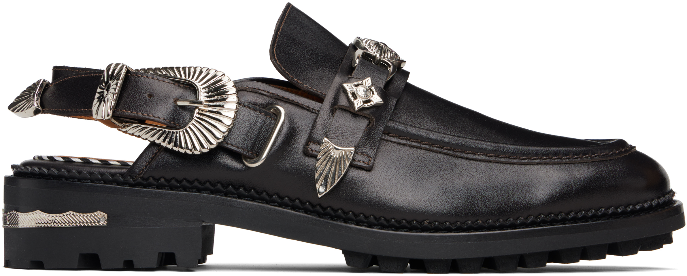 【関税込み】Toga Pulla SSENSE限定 ブラウン ローファー Toga Pulla: SSENSE限定 ブラウン ポリッシュドレザー