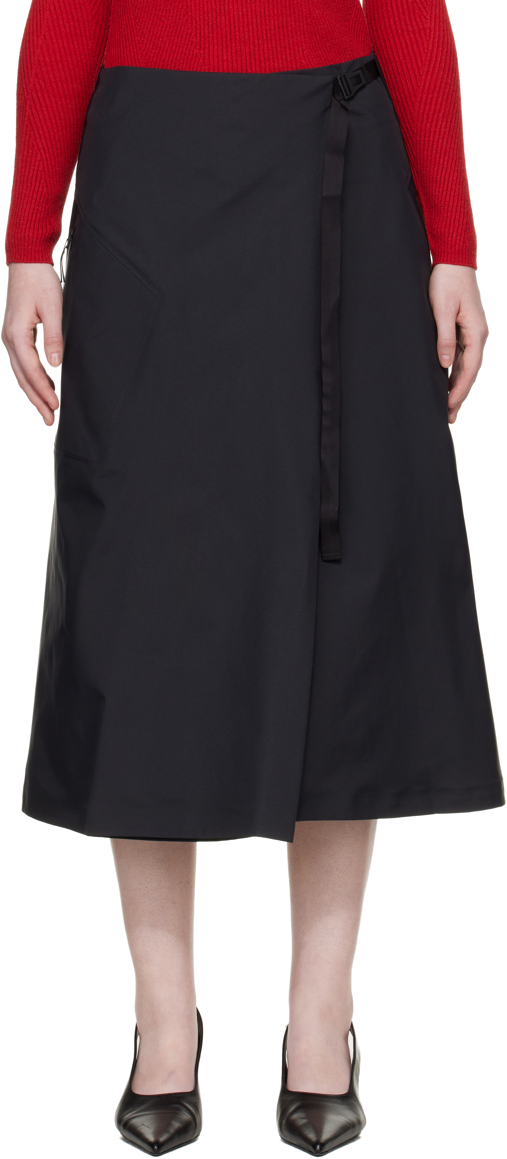 Veilance: Black Lota Midi Skirt | SSENSE UK