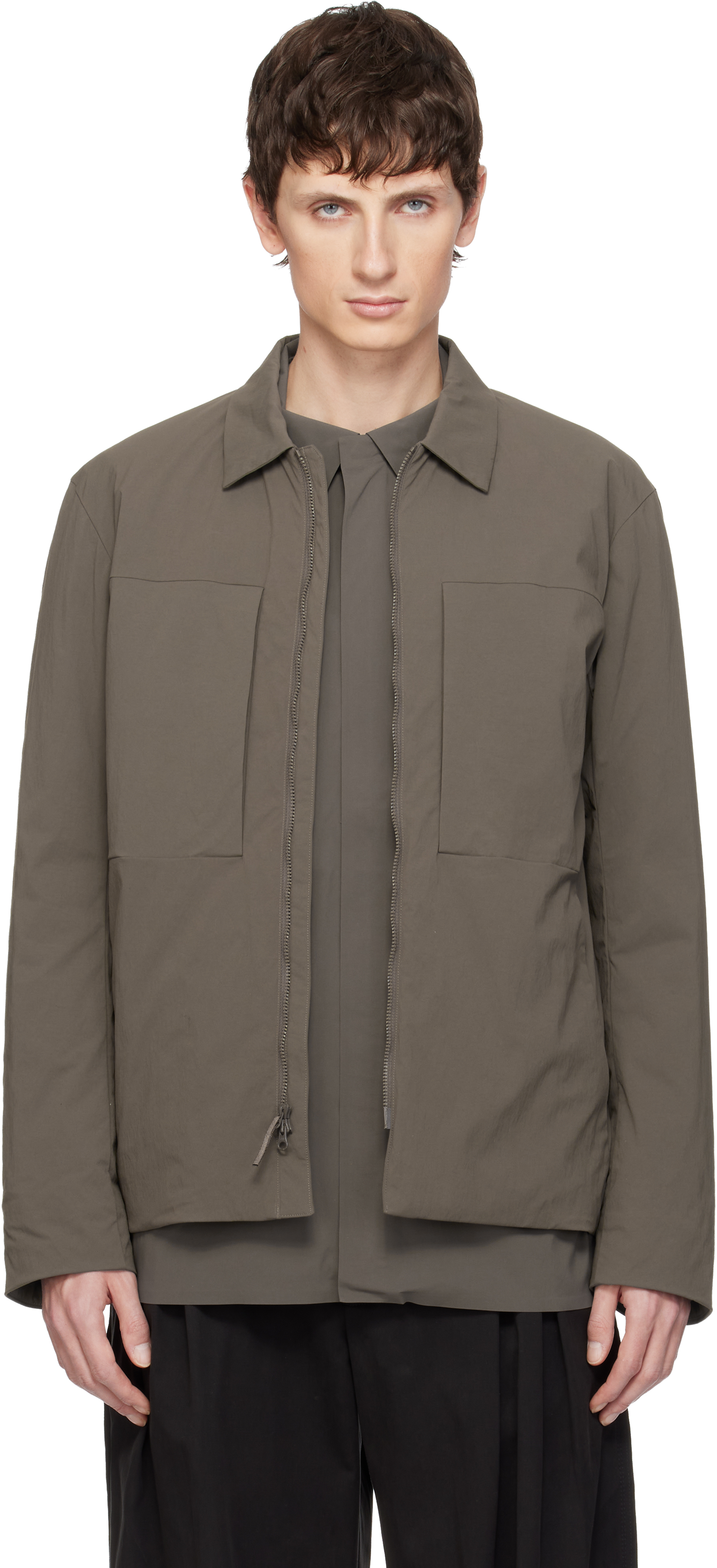 Veilance: Taupe Mionn Insulated Overshirt Jacket | SSENSE Canada