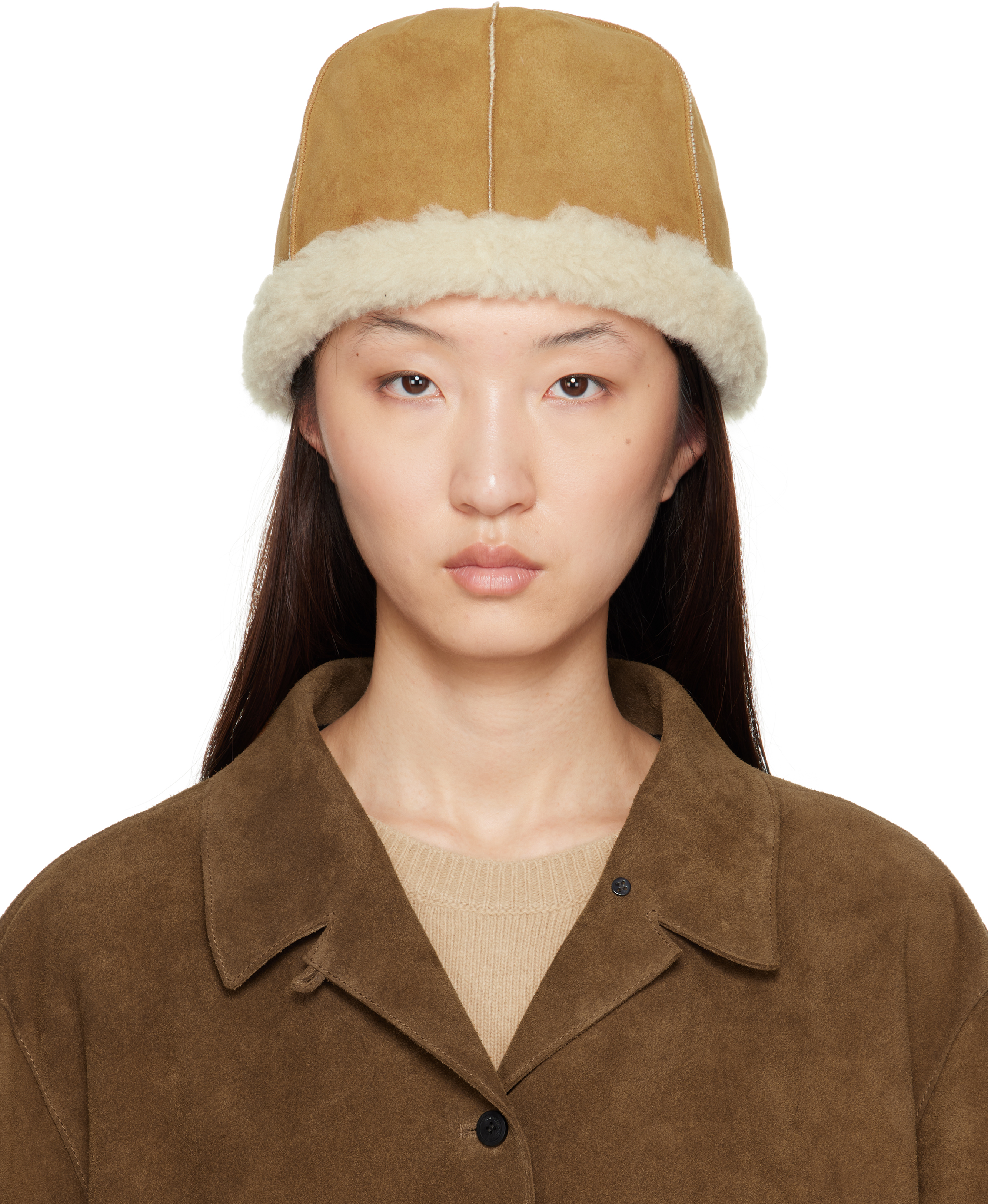 Tan & Beige Reversible Faux-Shearling Hat