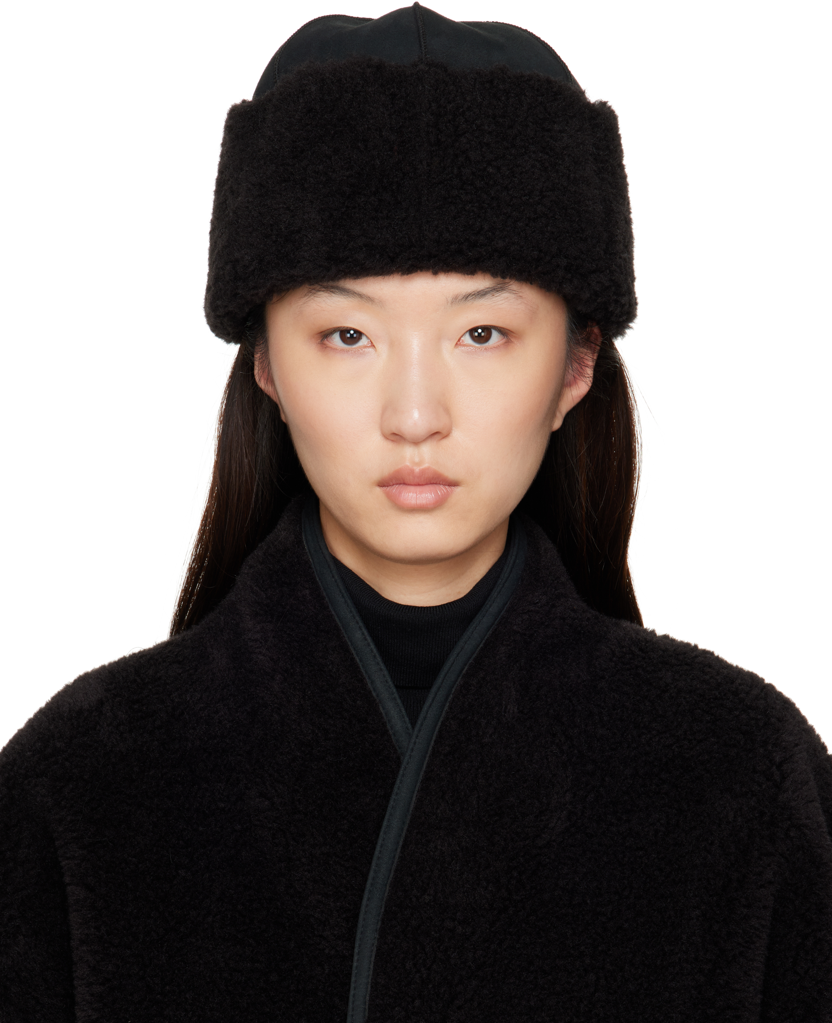 Black Faux-Shearling Hat