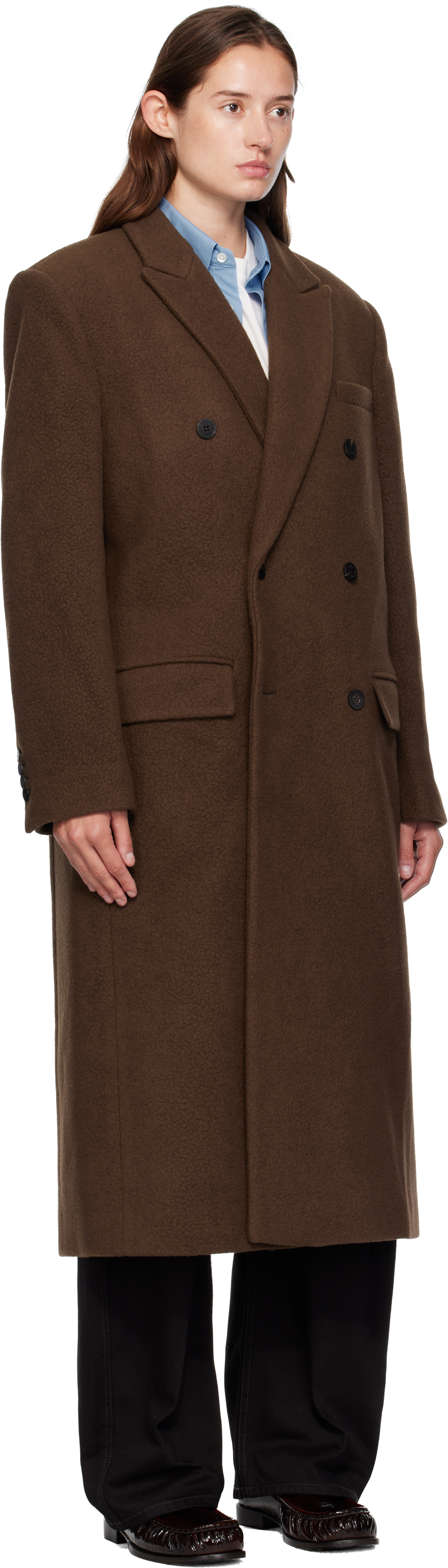Le17septembre Brown Double Breasted Long Coat In Multi