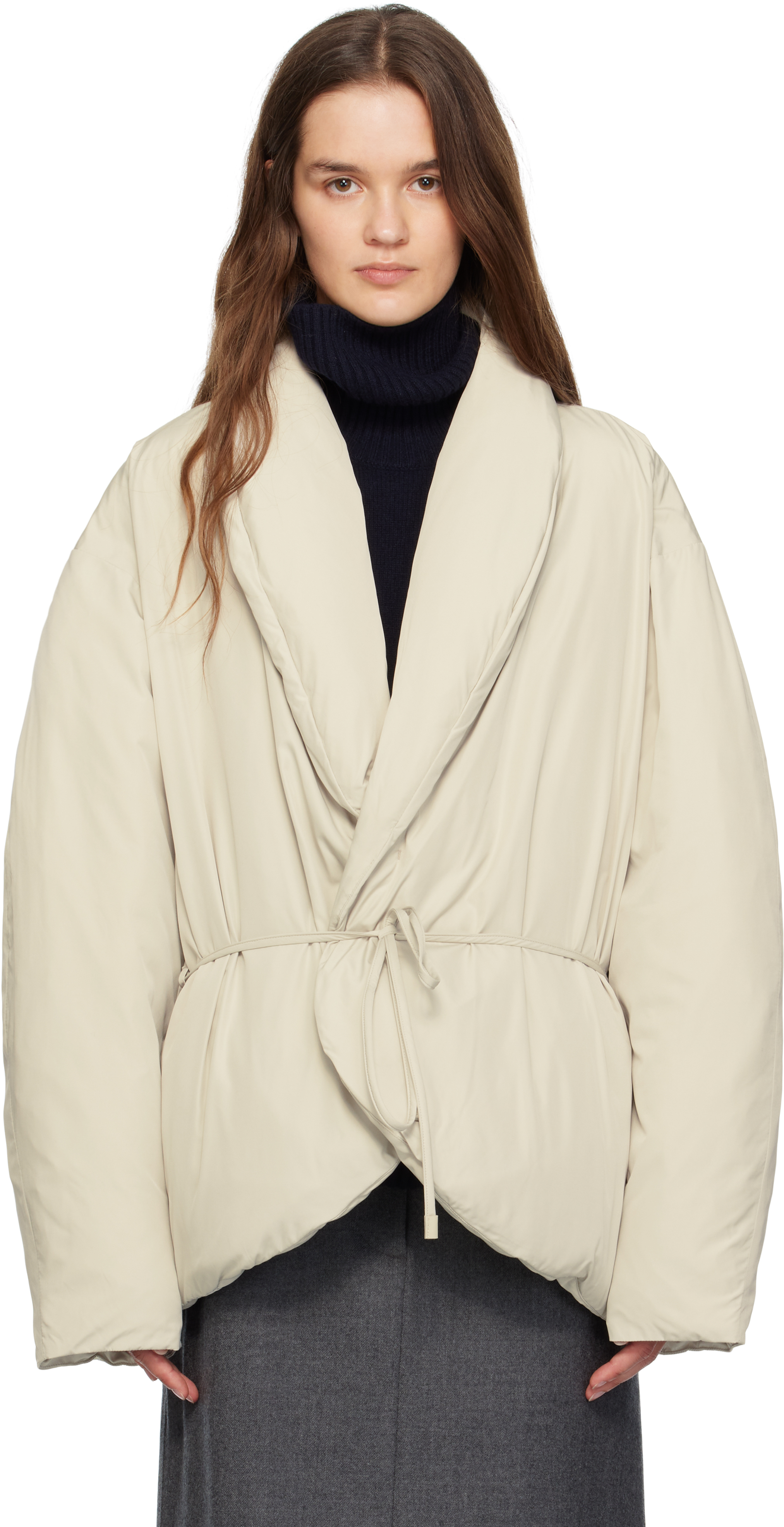 Le17septembre Off-white Shawl Collar Goose Down Jacket In White