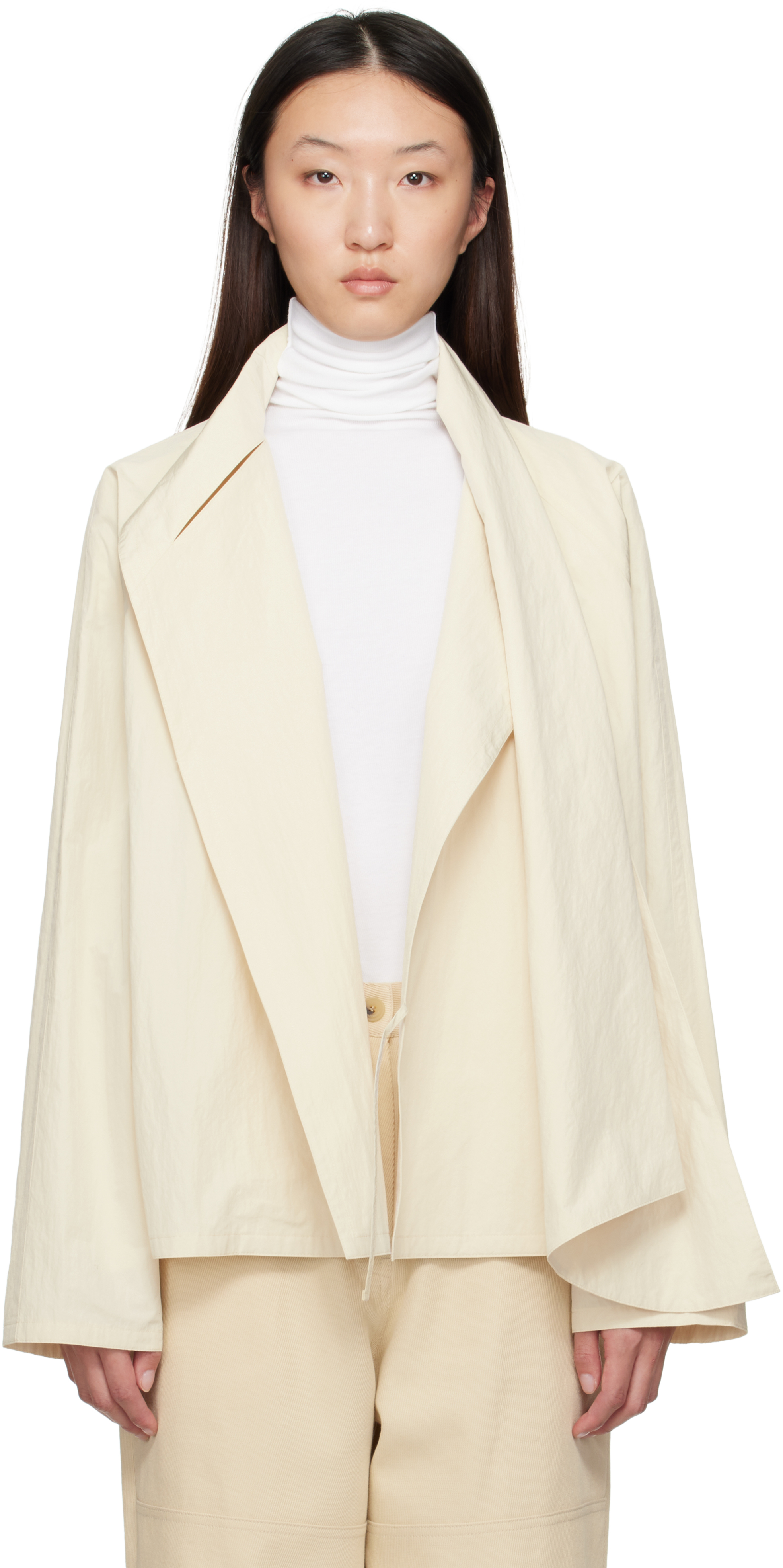 Beige Scarf Short Trench Jacket