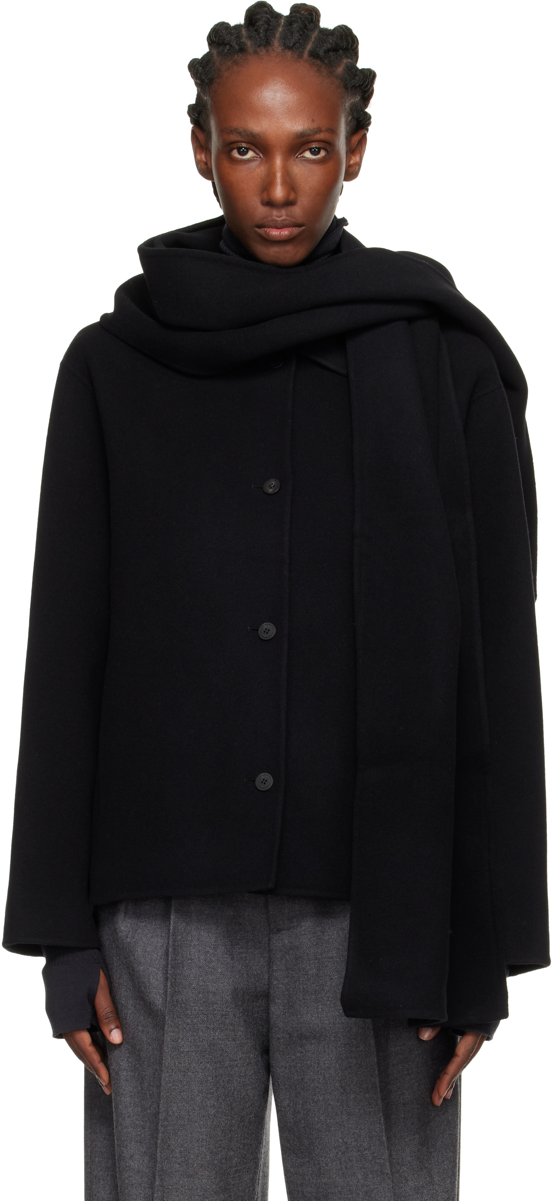 Le17septembre Black Virgin Wool Scarf & Jacket In Black