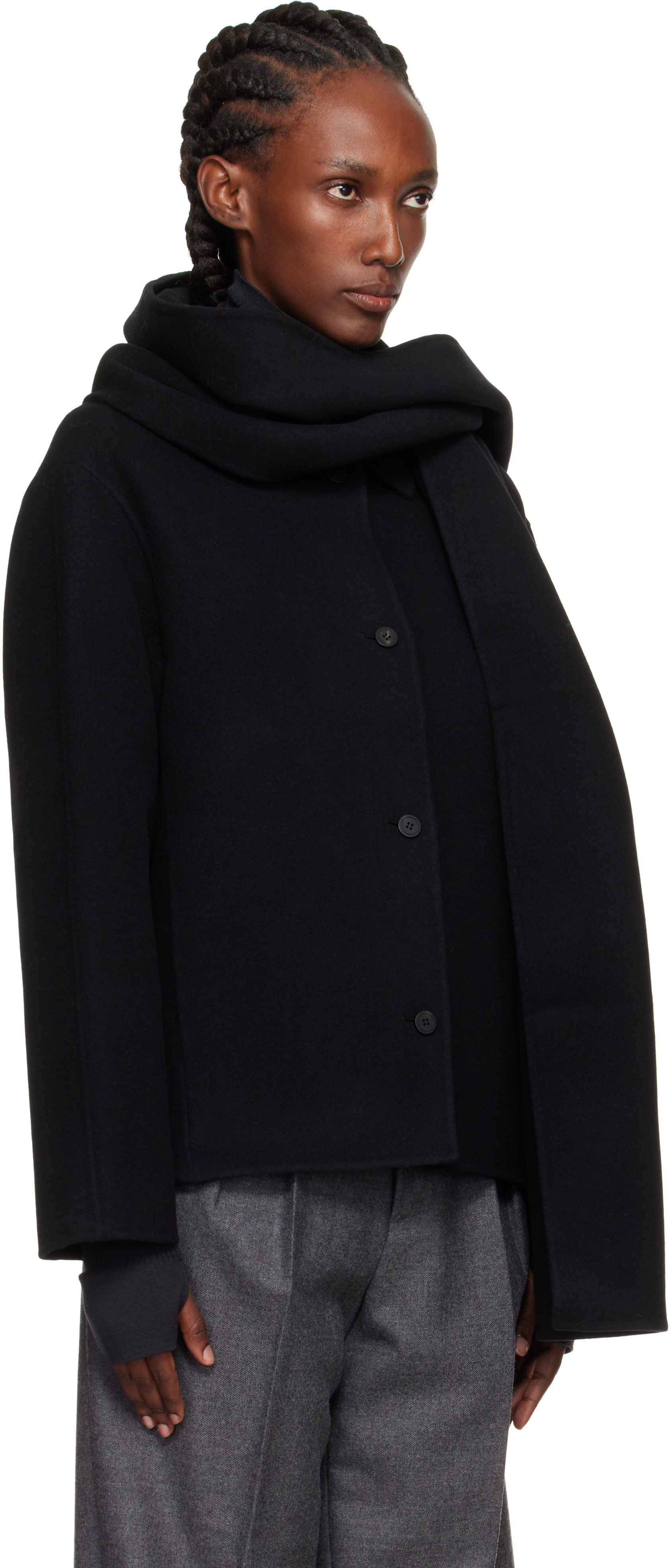 Le17septembre Black Virgin Wool Scarf & Jacket In Black