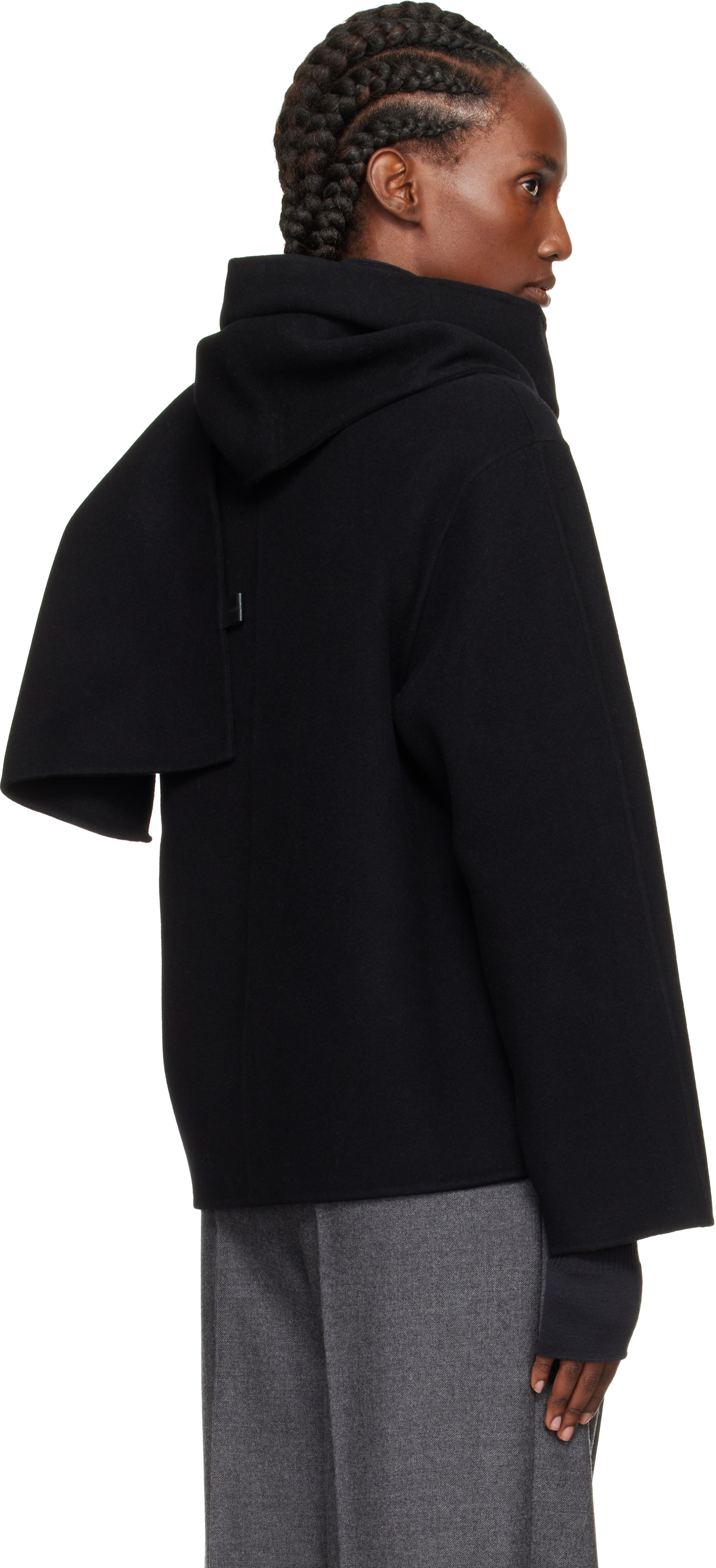 Le17septembre Black Virgin Wool Scarf & Jacket In Black