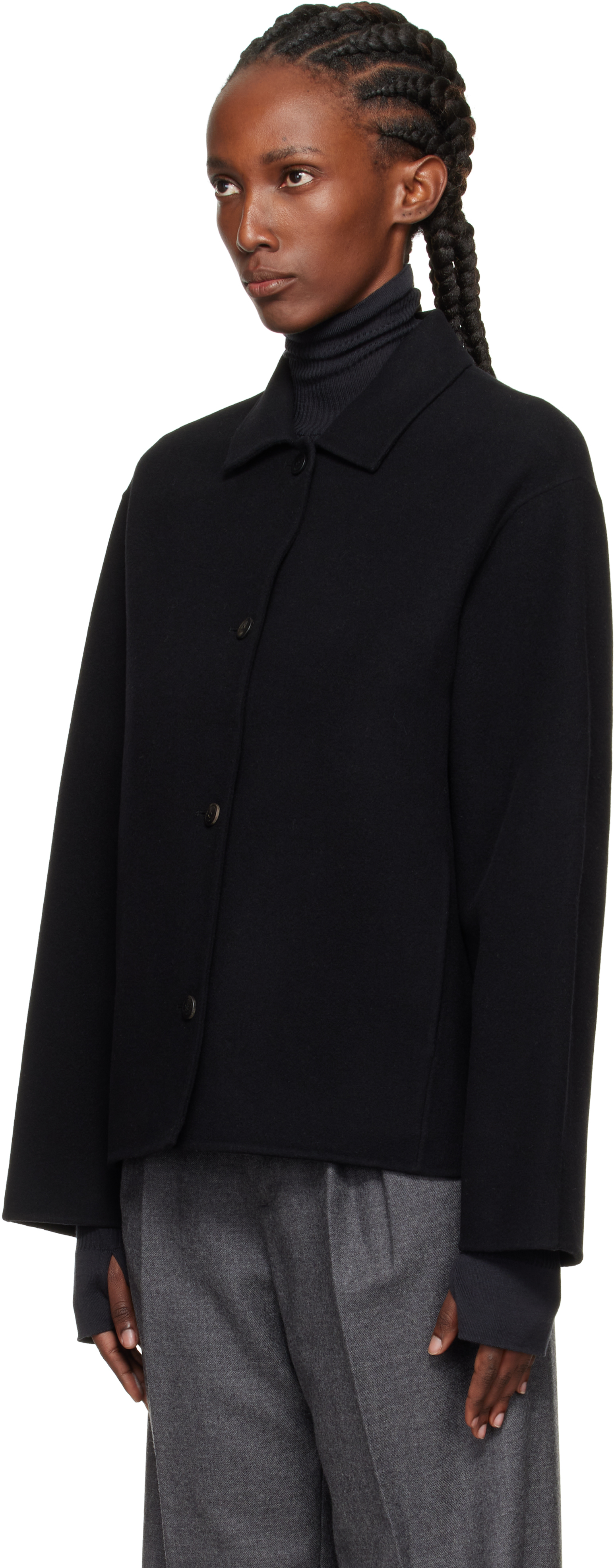 Le17septembre Black Virgin Wool Scarf & Jacket In Black