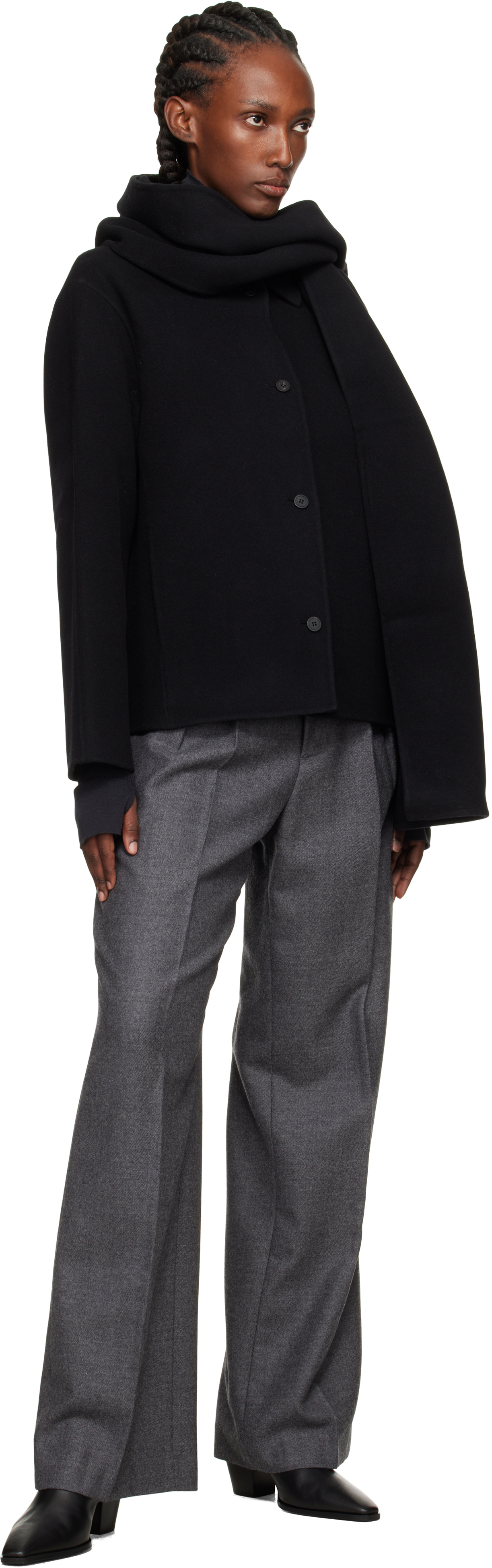 Le17septembre Black Virgin Wool Scarf & Jacket In Black