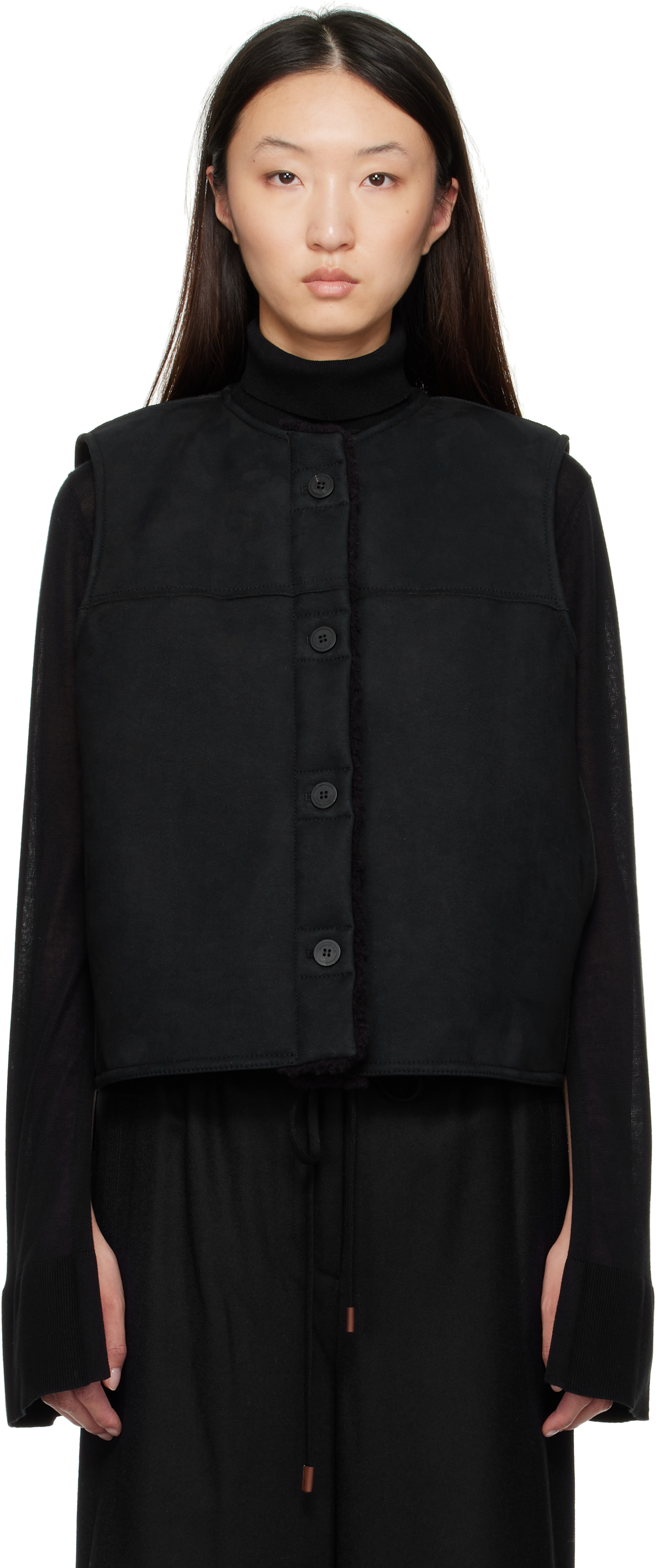 Black Faux-Shearling Reversible Vest