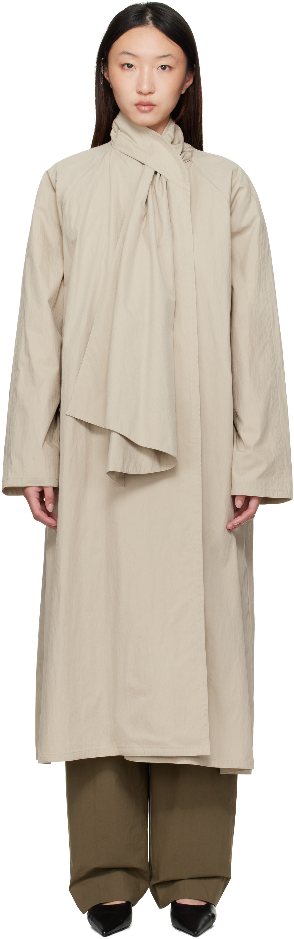 Beige Scarf Trench Coat