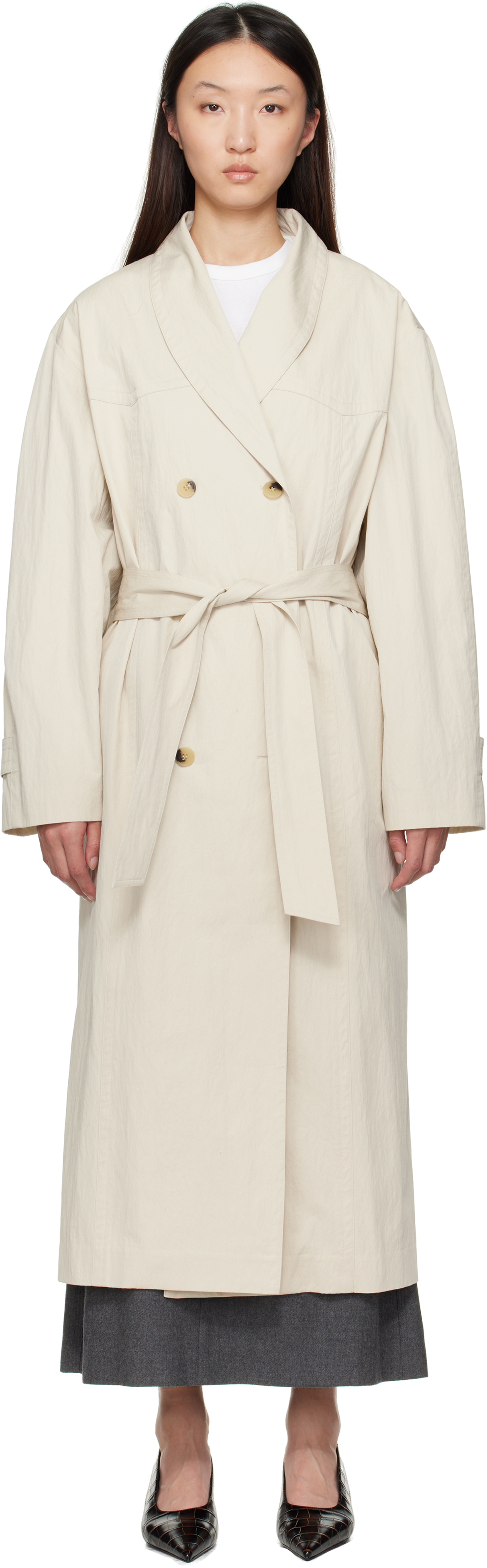 Beige Double-Breasted Trench Coat