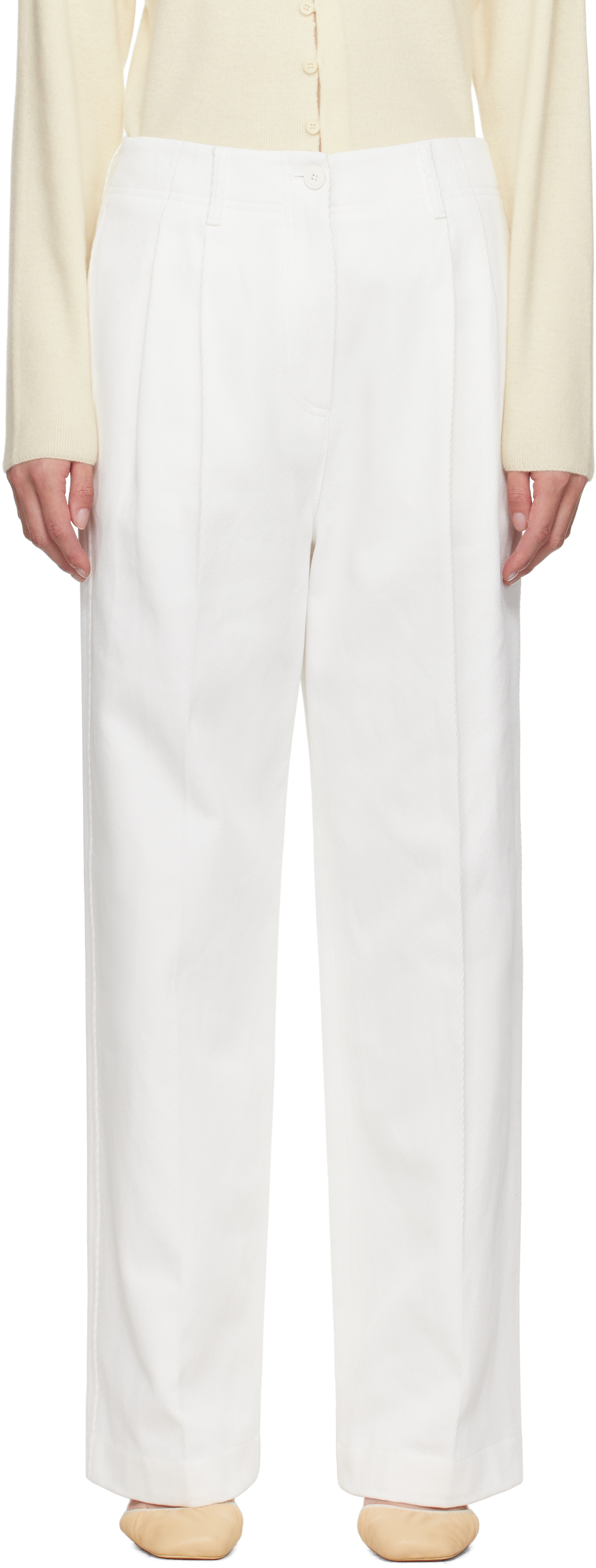 White Claire Cotton Twill Trousers