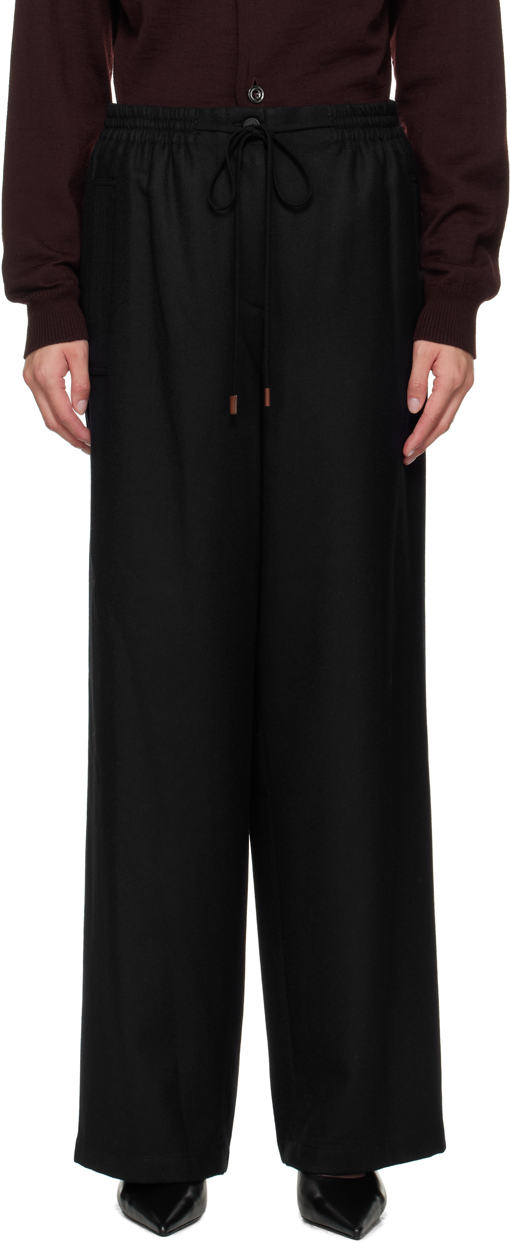 Navy Drawstring Easy Wool Trousers