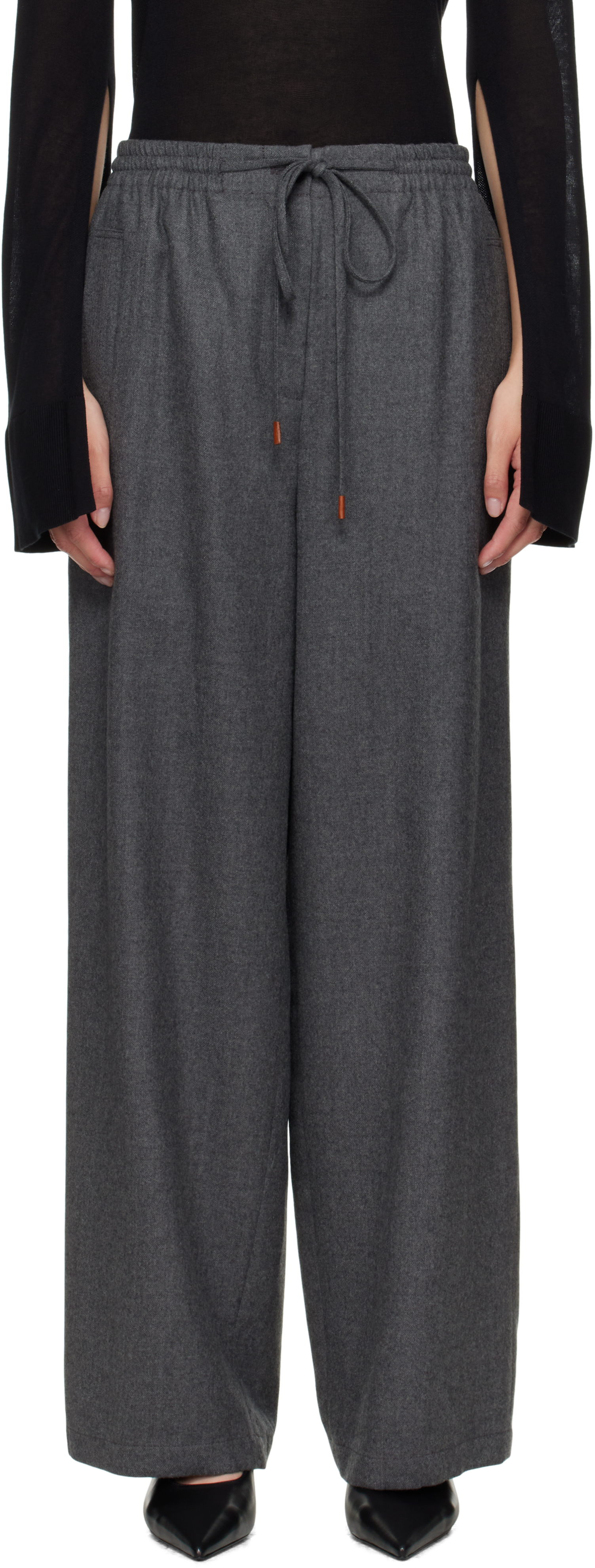 Gray Drawstring Easy Wool Trousers