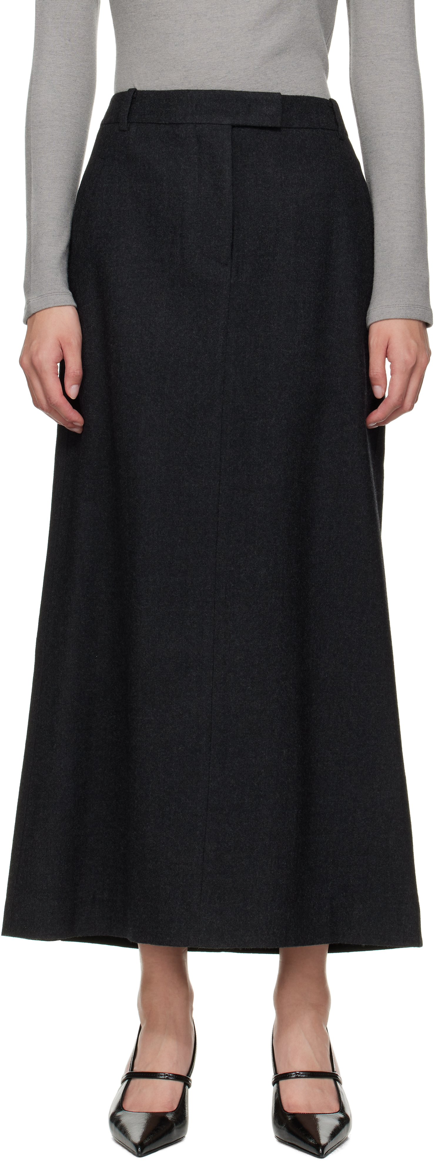 Gray Wool Tailored Maxi Skirt