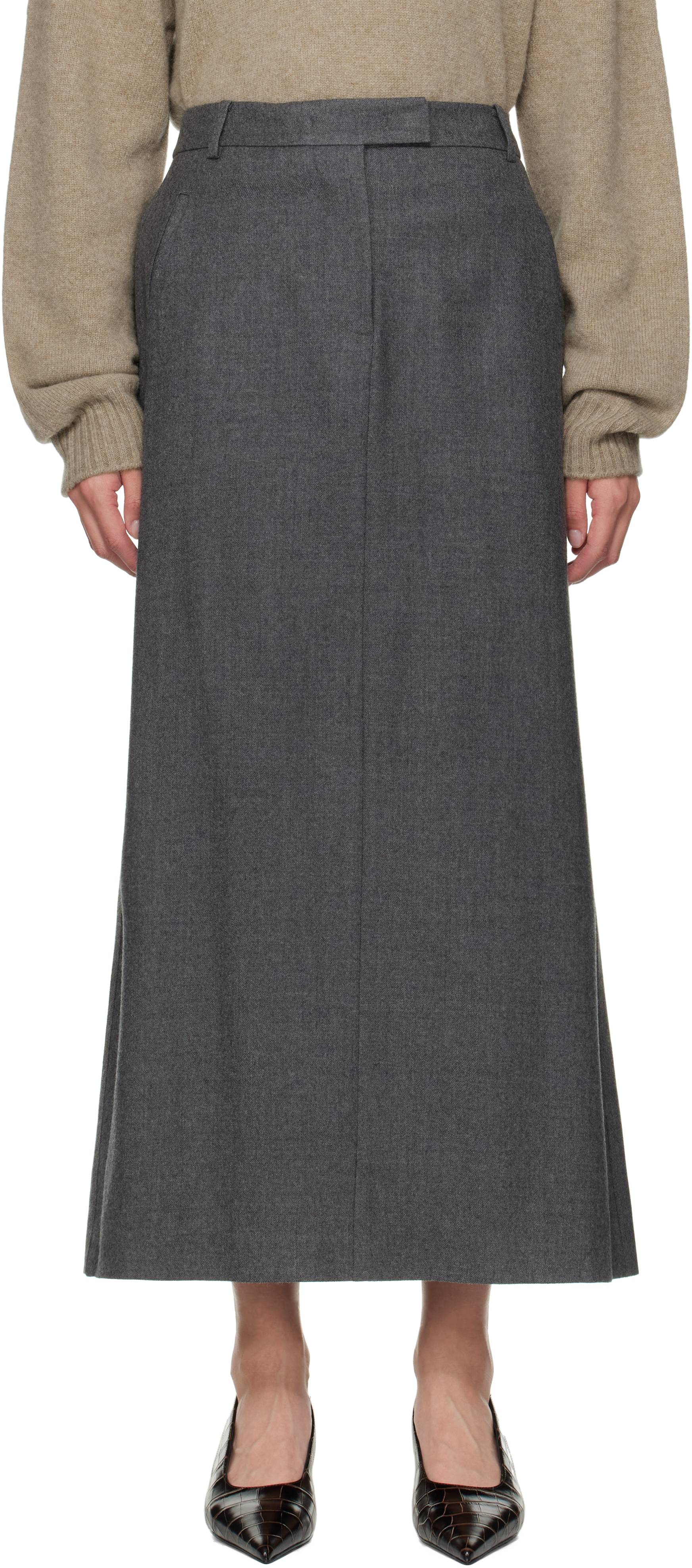 Gray Wool Tailored Maxi Skirt