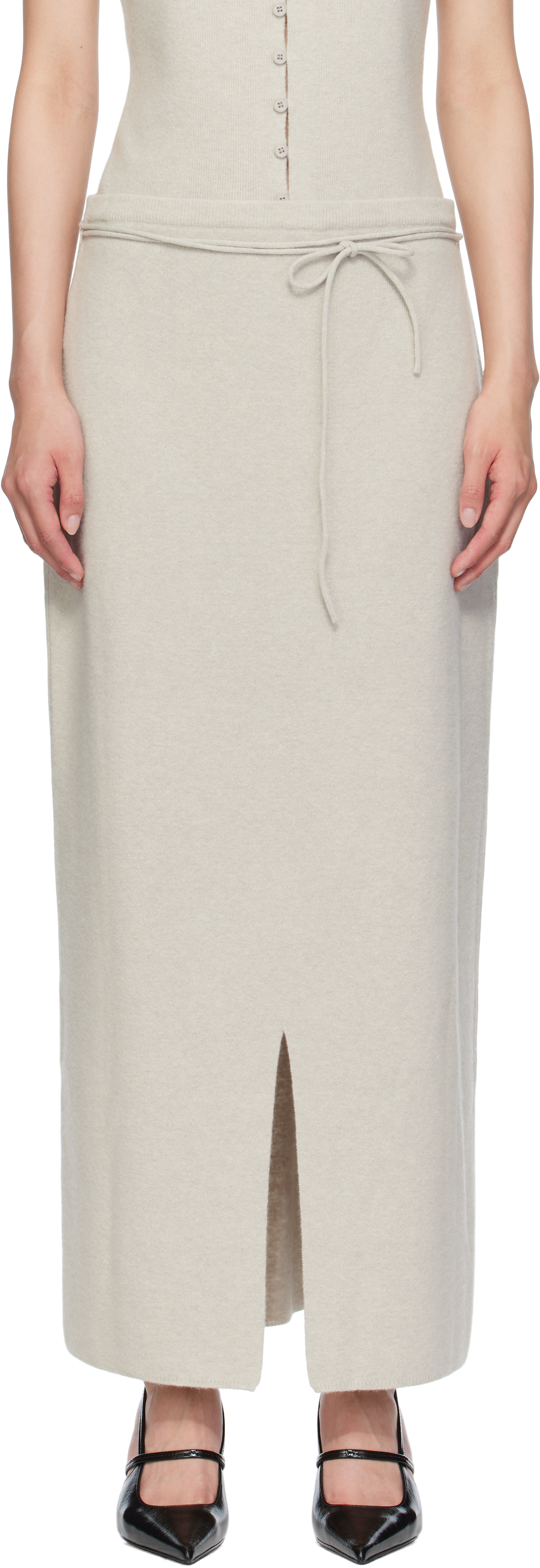 Gray String Straight Knit Maxi Skirt