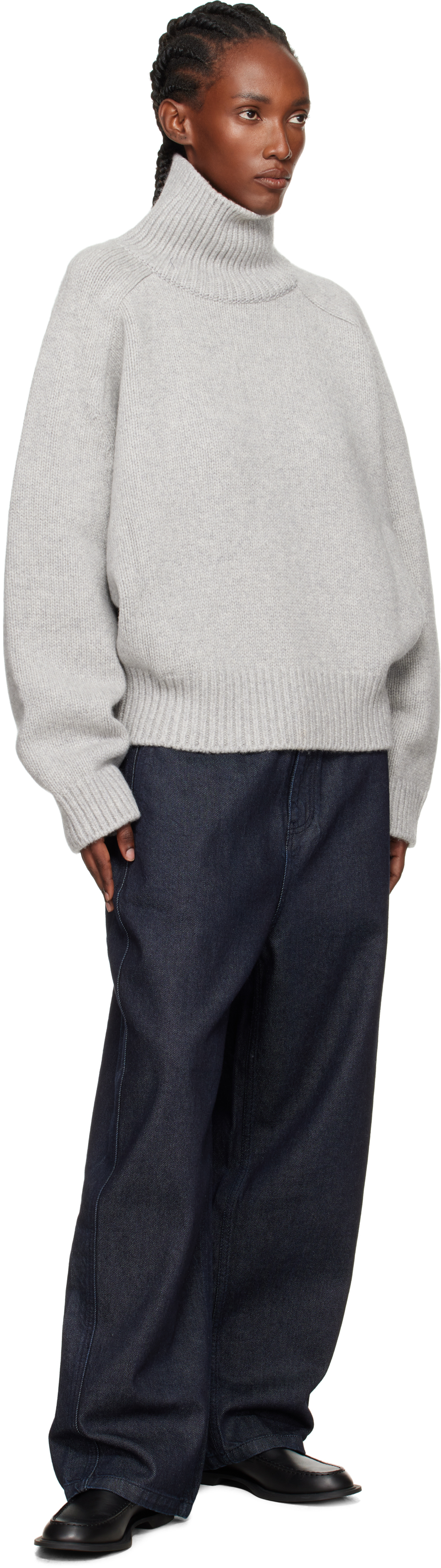 Le17septembre Gray Raglan Wool Turtleneck In Gray